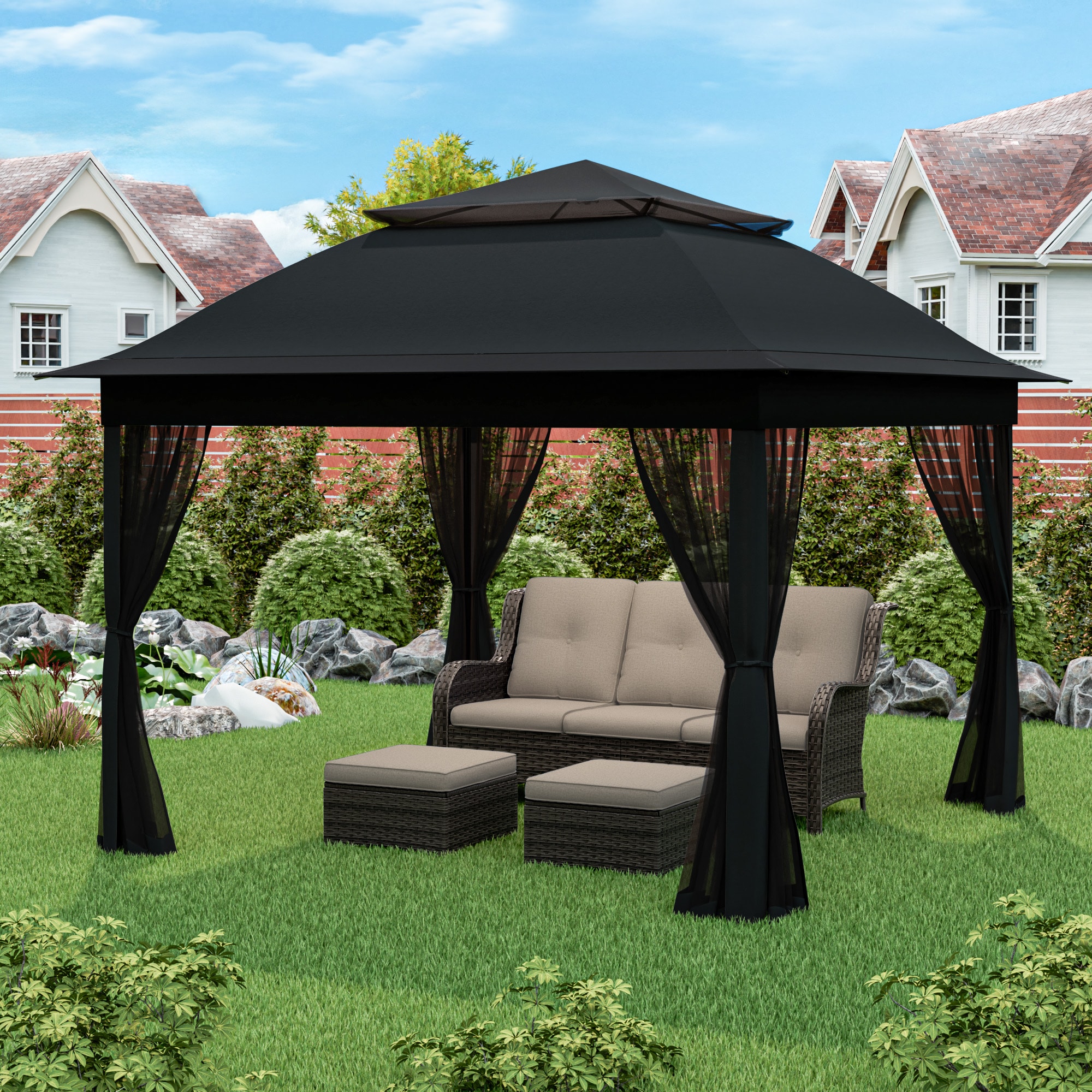 Gardenbee HGL-J06 Pergola Gazebos 10-ft W x 11-ft 2-in L x 9-ft 6-in H Pink Metal Freestanding Pergola with Canopy