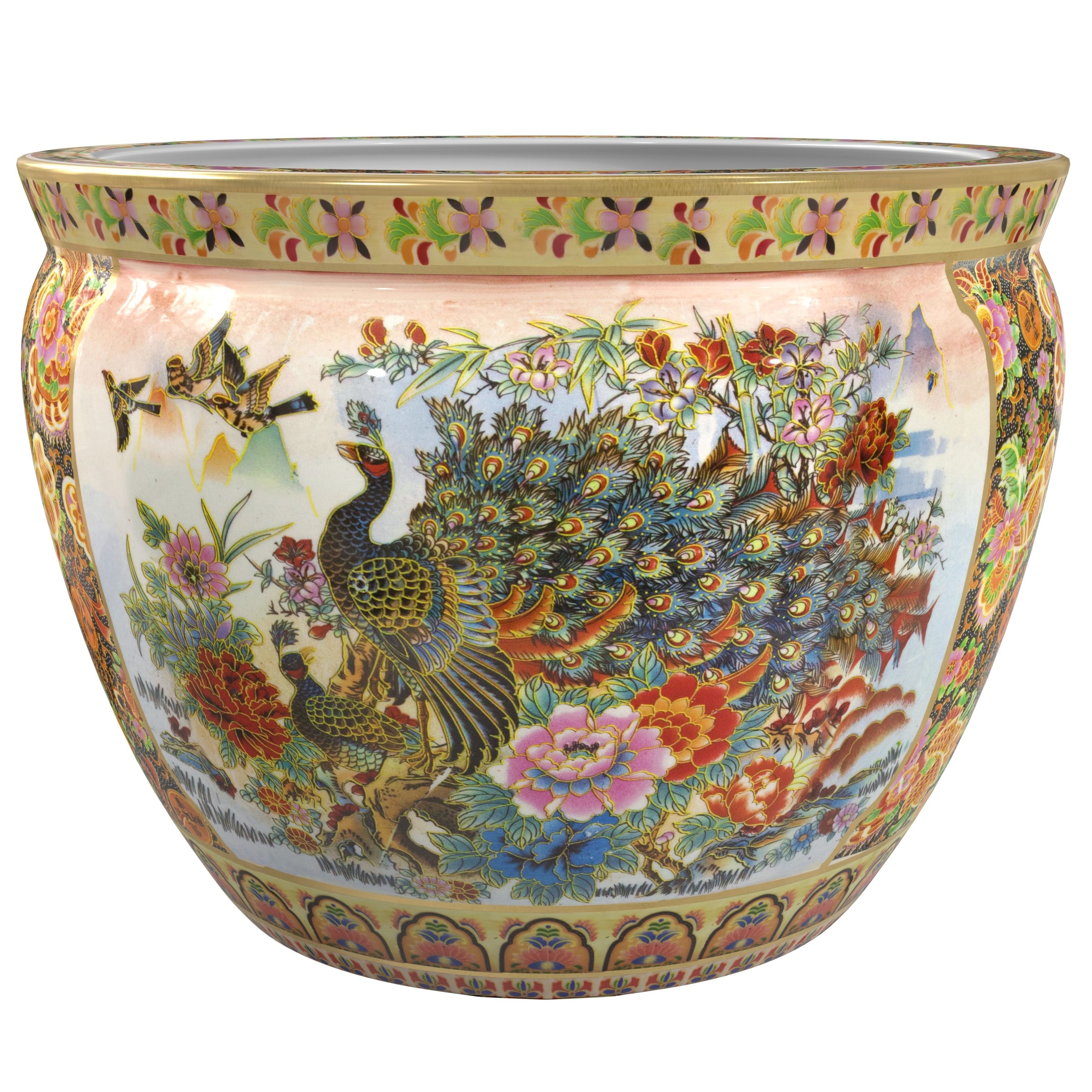 Red Lantern BW-16FISH-RM2 Round 16.25-Inches W Large Multiple colors/finishes Porcelain Indoor/Outdoor Planter
