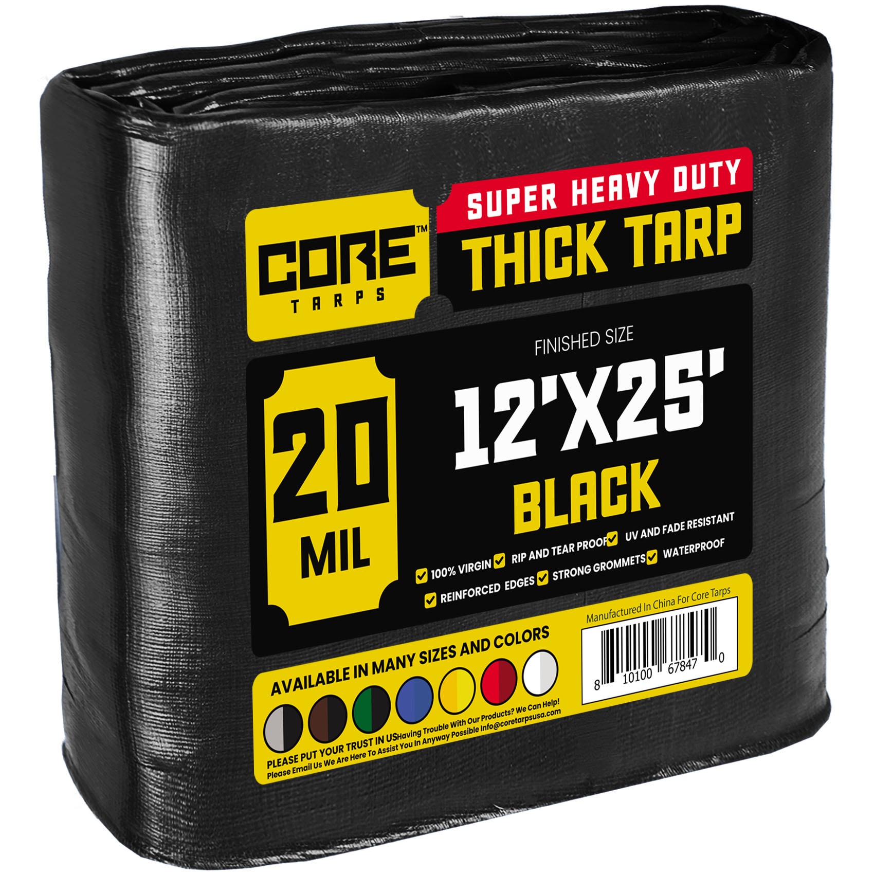 Core Tarps CT-706-12X25 12-ft x 25-ft Black Waterproof Commercial Polyethylene 20-mil Tarp