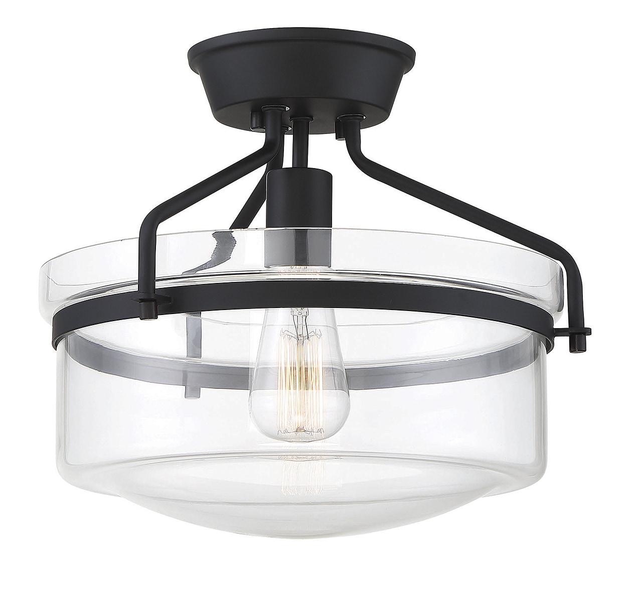 Gardner Matte Black Drum Glass Semi-Flush Ceiling Light