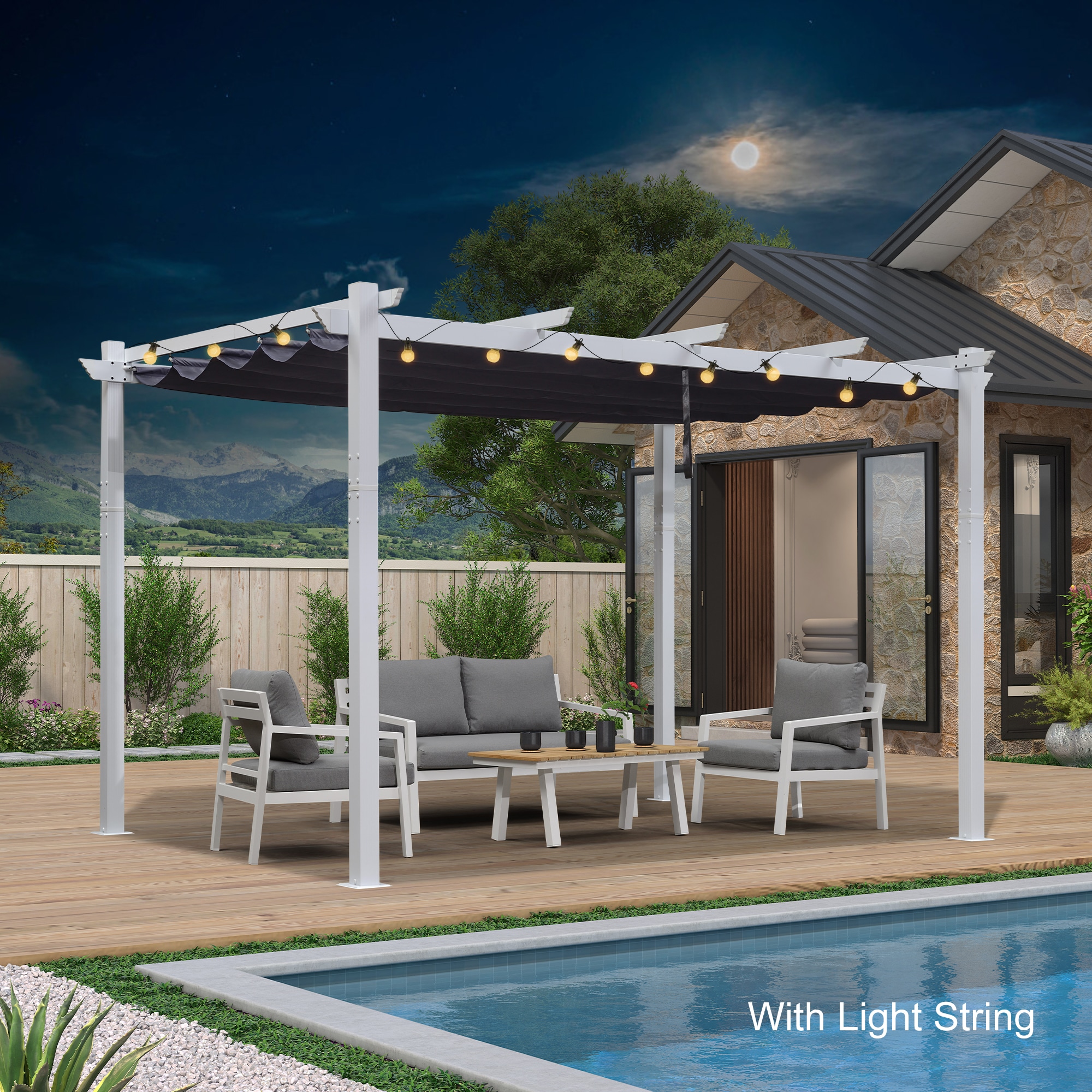 PURPLE LEAF LSDT02-PG1013-NB 10-ft W x 13-ft L x 8-ft H Navy Blue Metal Freestanding Pergola with Canopy