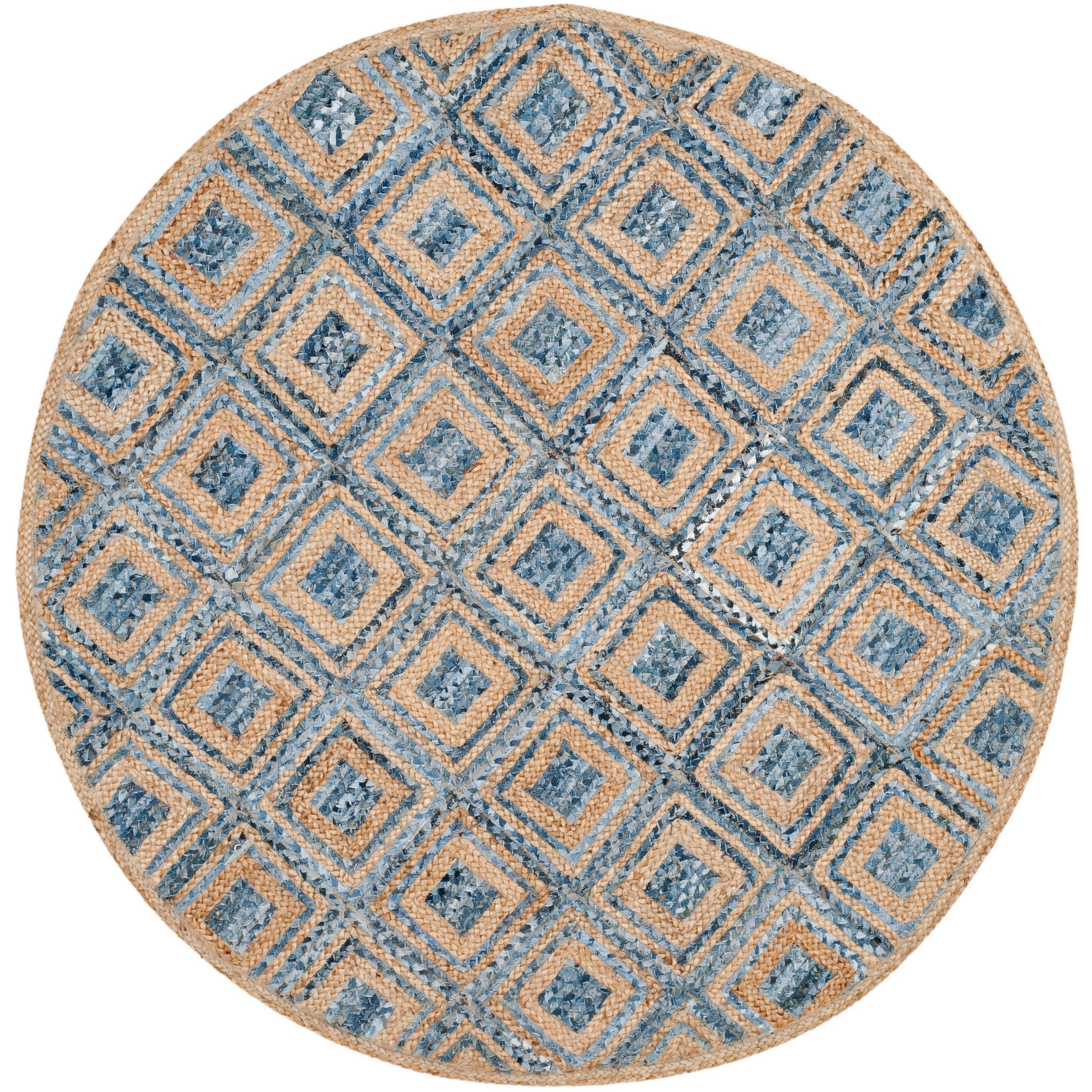 Safavieh CAP354A-8R Cape Cod Lexor 8 x 8 (ft) Jute Natural/Blue Round Indoor Geometric Coastal Area rug