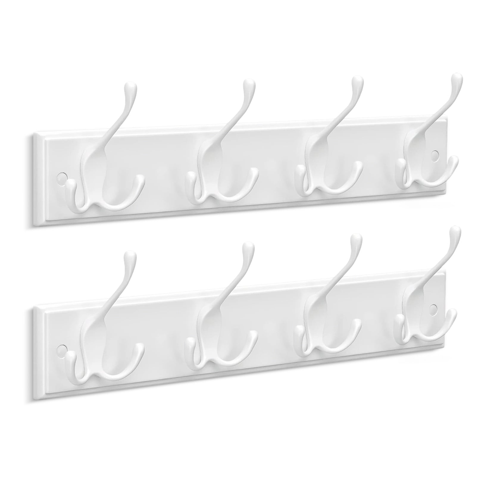 Garvee 2-Pack Wall Mounted Coat Rack with 4 Triple Hooks 15.7 Inch White Metal and MDF Entryway Organizer Hook Rail for Bags Hats Towels Clothes Bedroom Living Room
