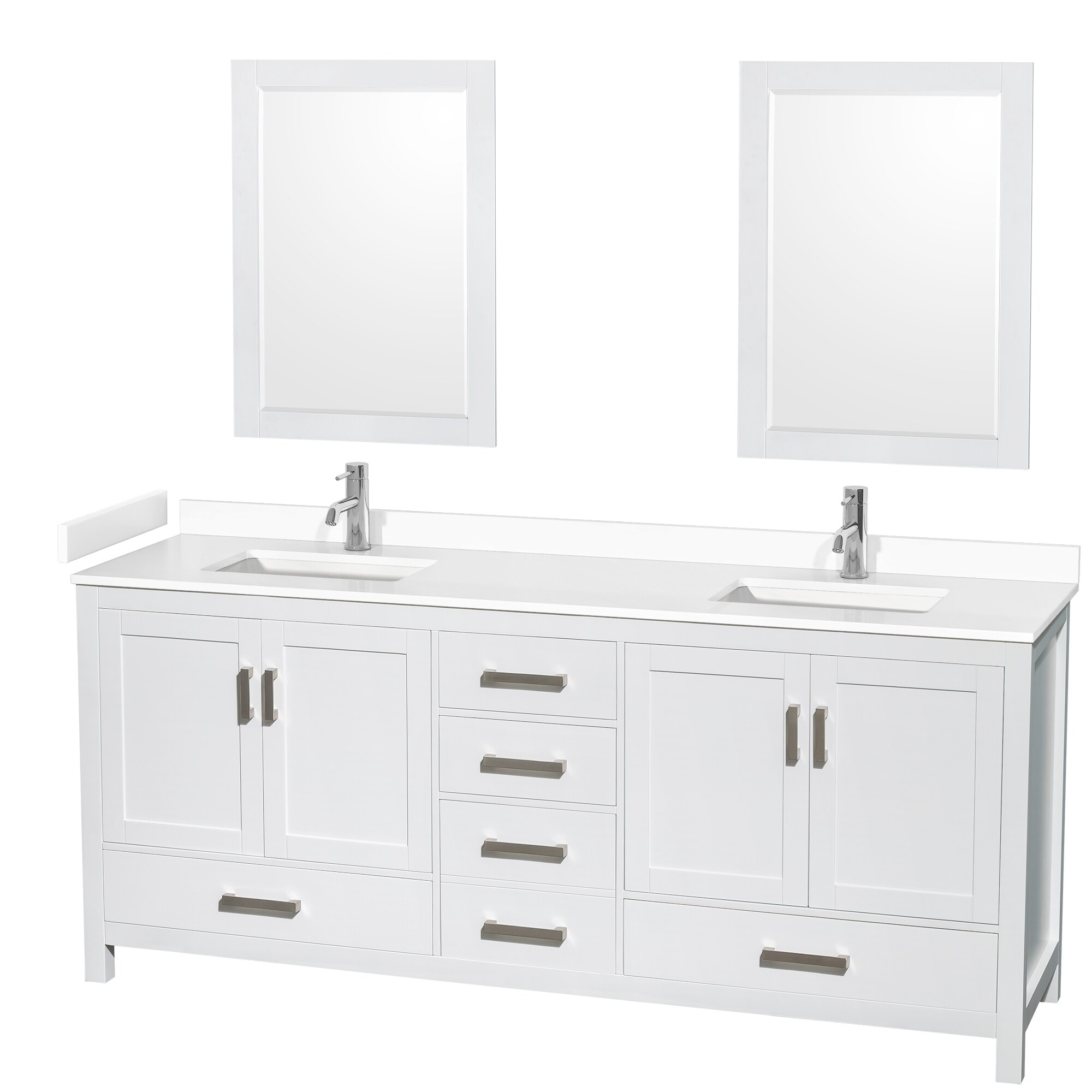 Wyndham Collection WCS141480DWHWCUNSM24 Sheffield 80-in White with Brushed Chrome Trim Undermount Double sink Bathroom Vanity with White Cultured Marble Cultured marble Top (Mirror Included)