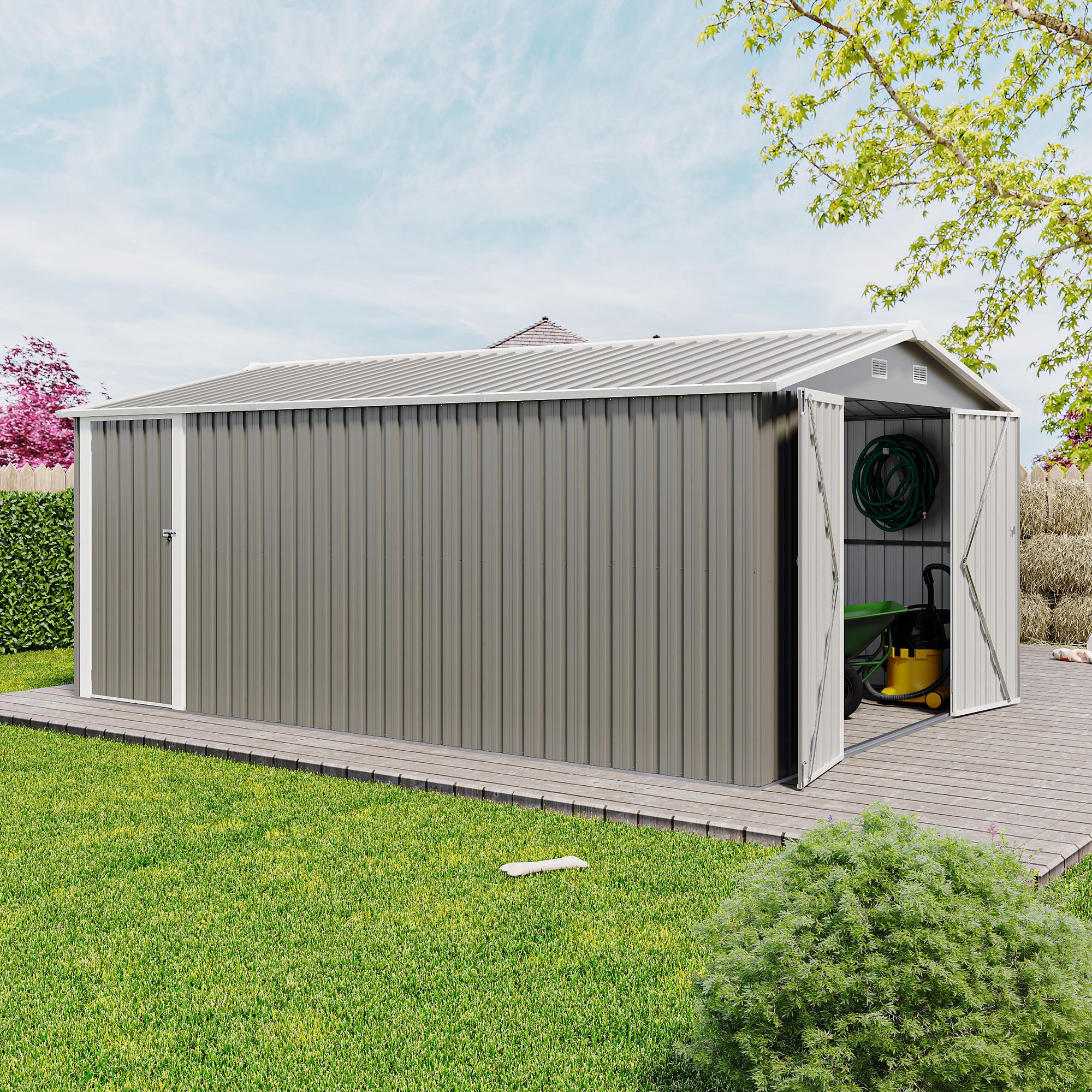 Mondawe MD-MK00005 10-ft x 14-ft 3 Lockable Doors Metal Storage Sheds Galvanized steel Storage Shed