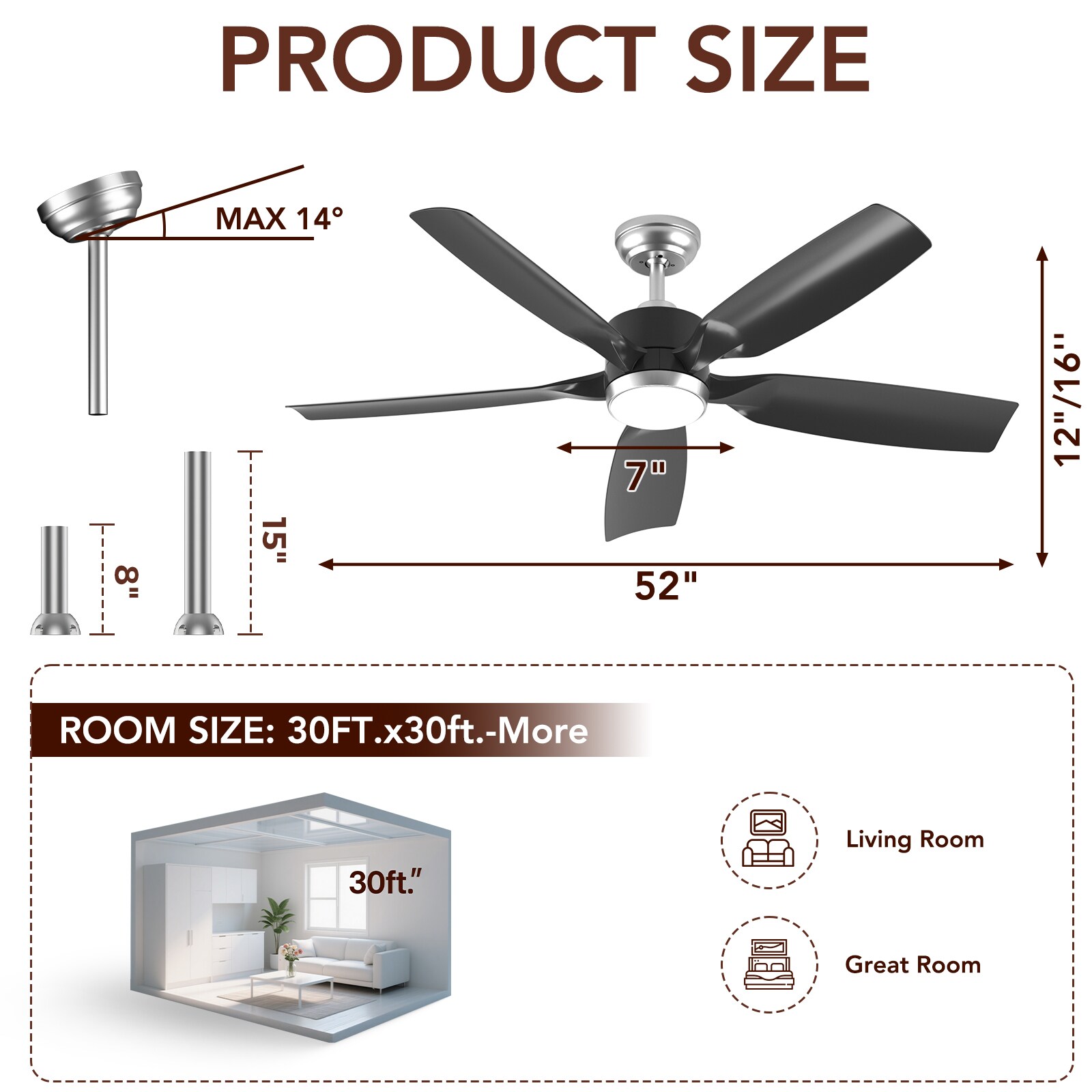 COWSAR LSCF-FL9267-BLACK Ceiling-Fans - View #8