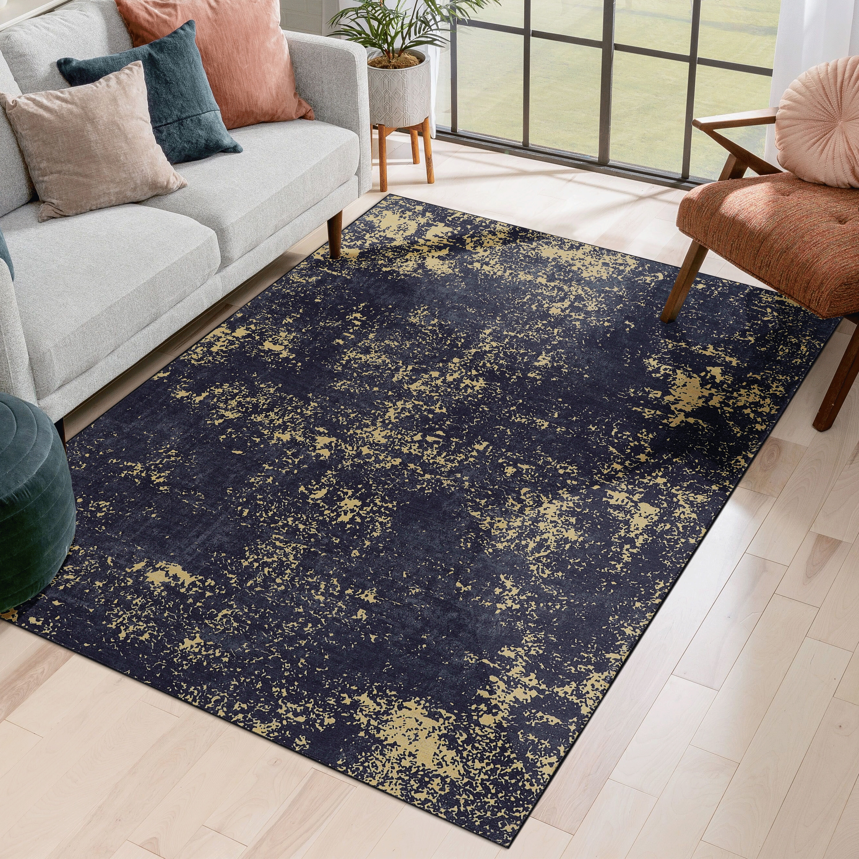 ToolCat NGG39-41-MT 5 x 8 (ft) Polyester Black+Gold Rectangular Indoor/Outdoor Area rug