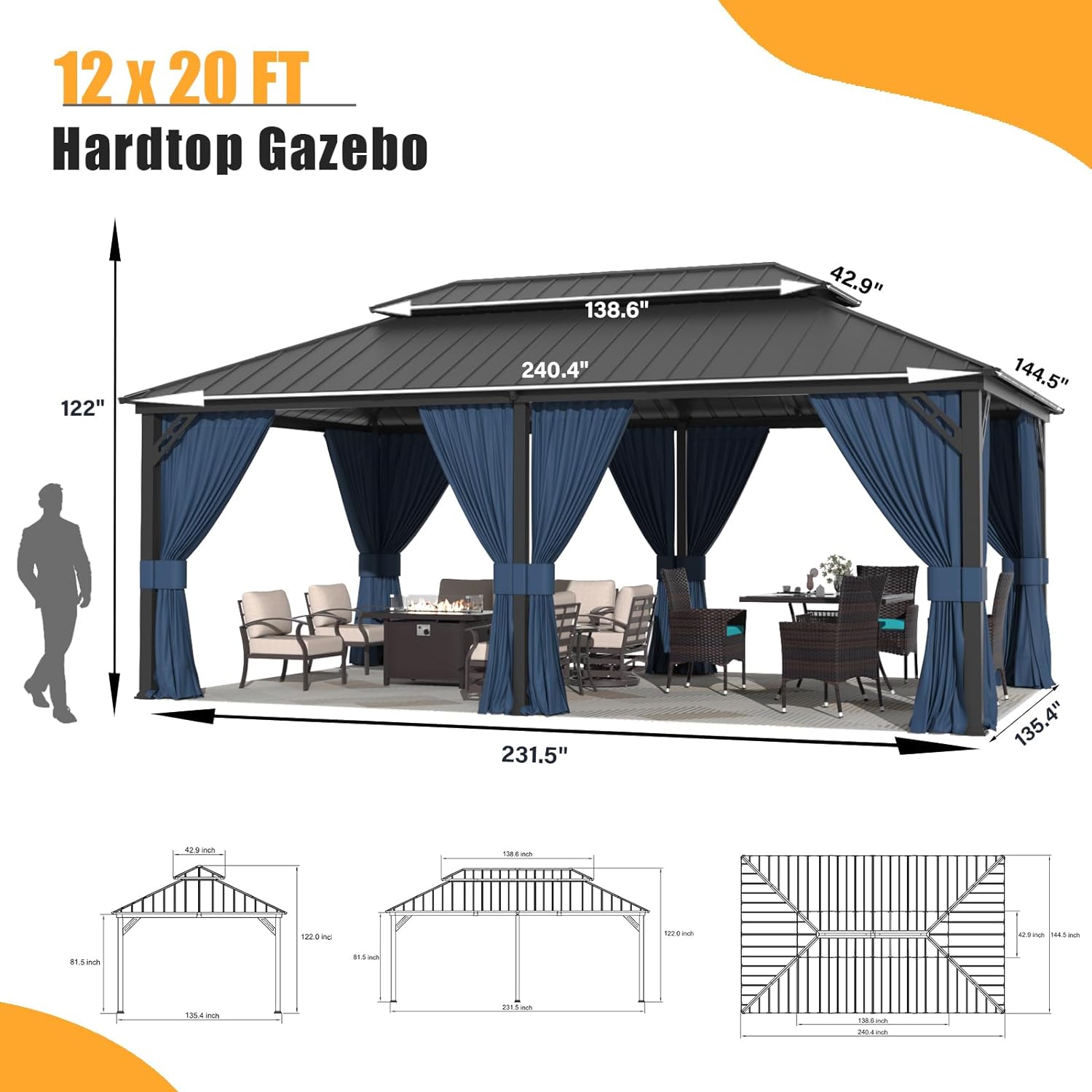 ALAULM LS-1220GAZBEO-NAVY Wood-Resin-Gazebos - View #6