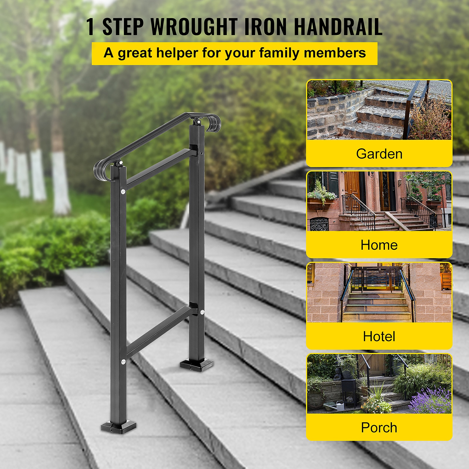 VEVOR 1 Step Wrought Iron Handrail 22-in x 37.8-in Wrought Iron ...