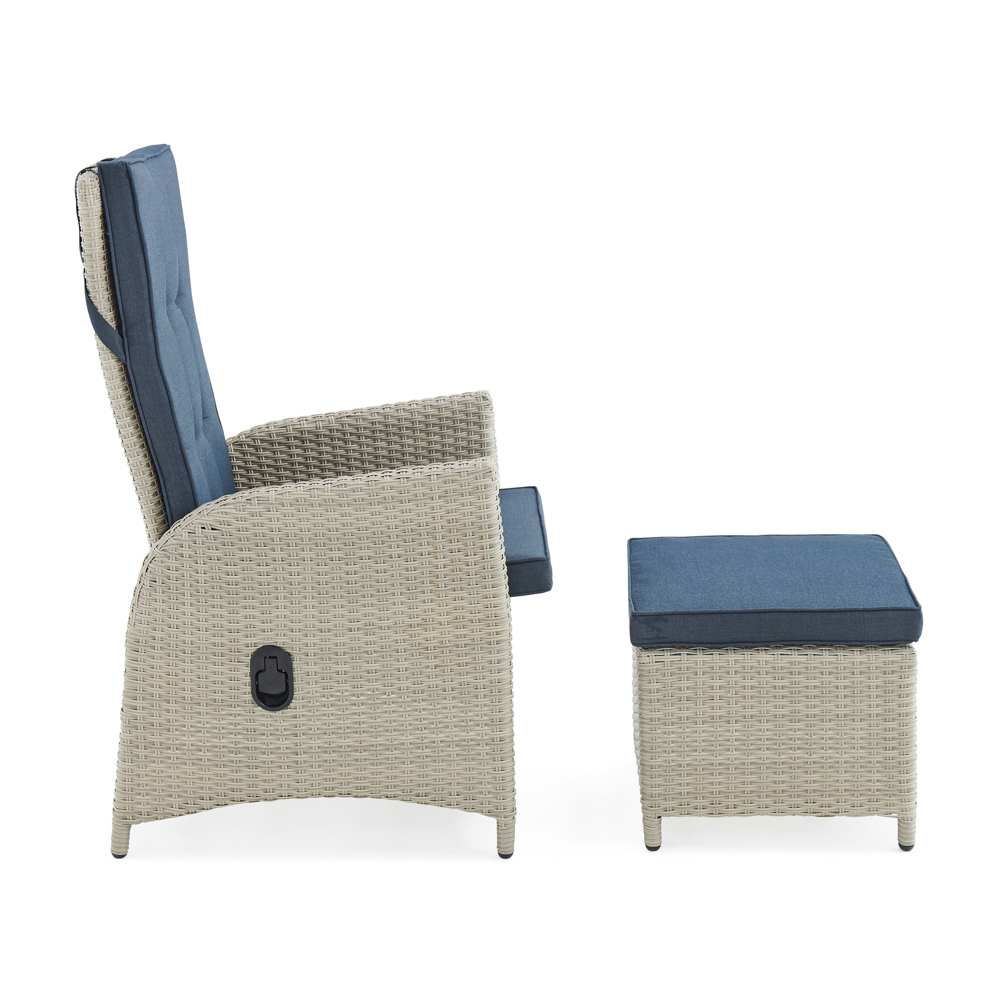 Haven 5-Piece Gray Wicker Recliner Set with Blue Cushions