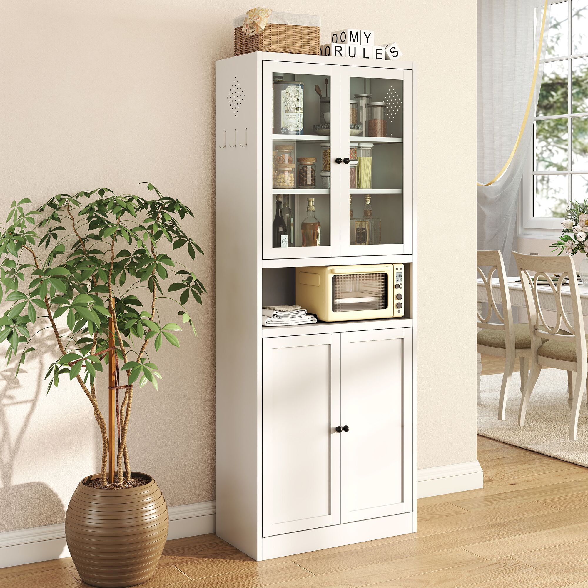 JUSHUA Metal kitchen pantry cabinet 72inch tall storage with adjustable shelves white heavy duty stainless steel frame freestanding for kitchen pantry bathroom
