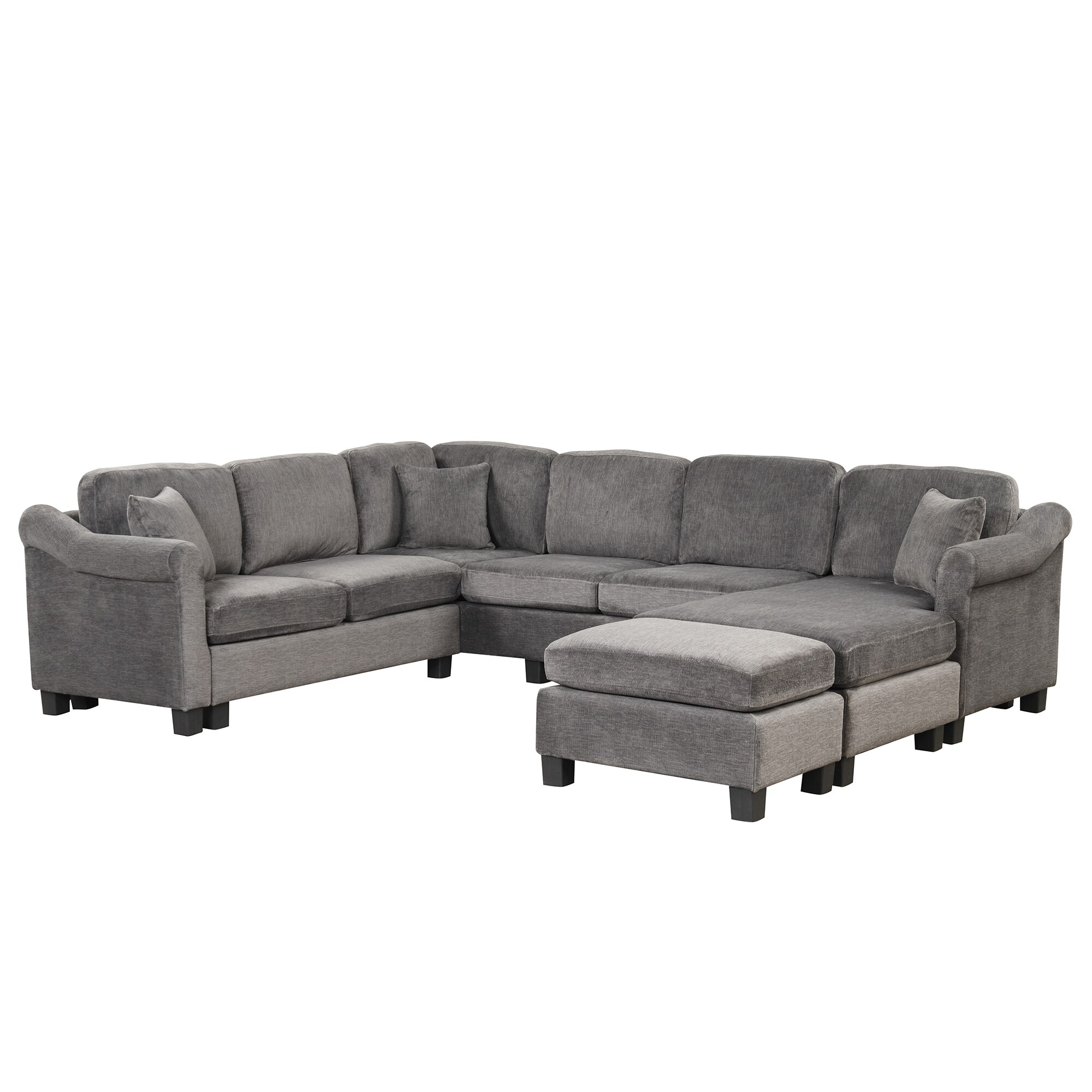 Clihome 122.1-in Modern Dark Gray Velvet 6+-seater Sectional in the ...