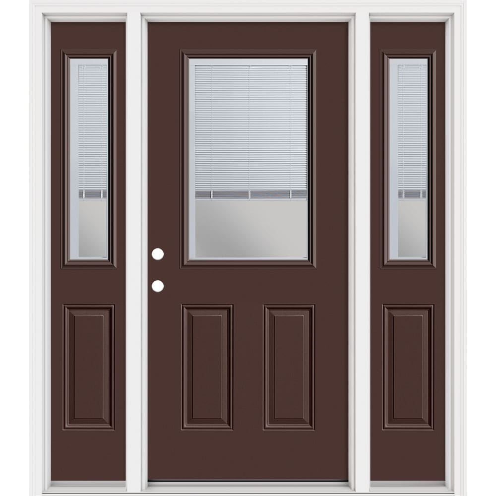 Masonite 321494 Steel Doors Series 64-in x 80-in x 4-9/16-in Steel Half lite Right-hand inswing Chocolate Painted Prehung Front Door with Sidelights with Brickmould Insulating core