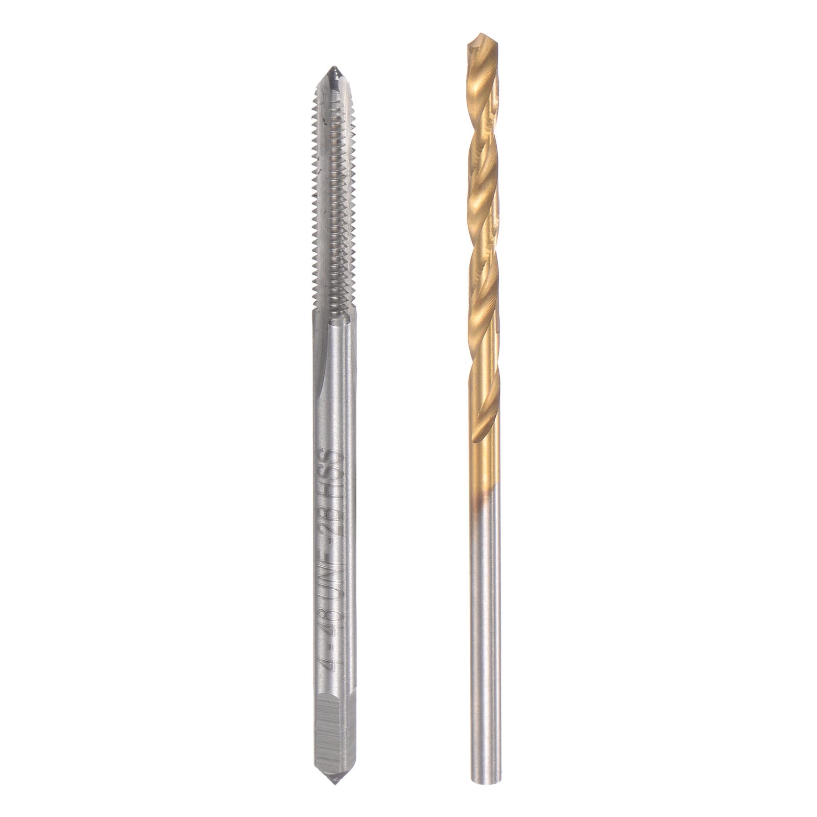 Unique Bargains 4-48 UNF Straight Flute Thread Tap and 2.4mm Twist Drill Bit Set Titanium Plated 6542 High Speed Steel Drilling Bit Machine Threading Tap #S26031100UX4723