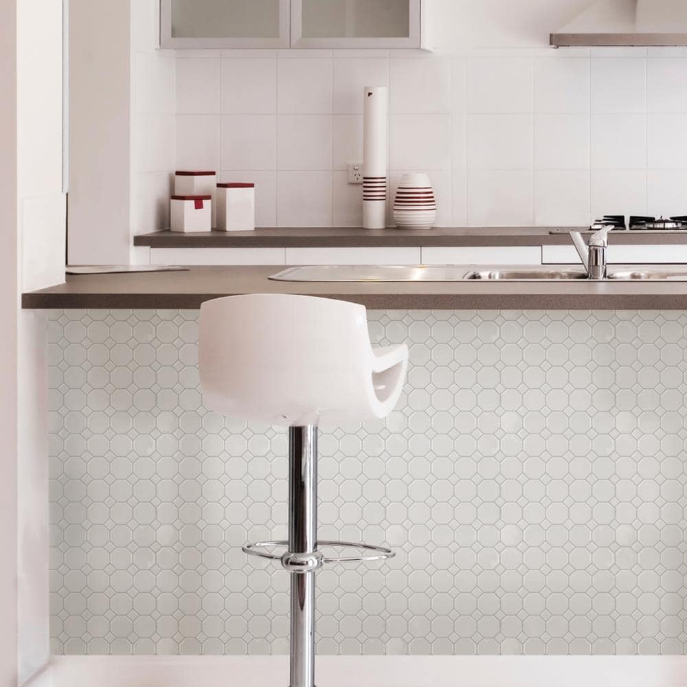 Octagon 10'' W x 10'' L Resin Peel and Stick Mosaic Tile