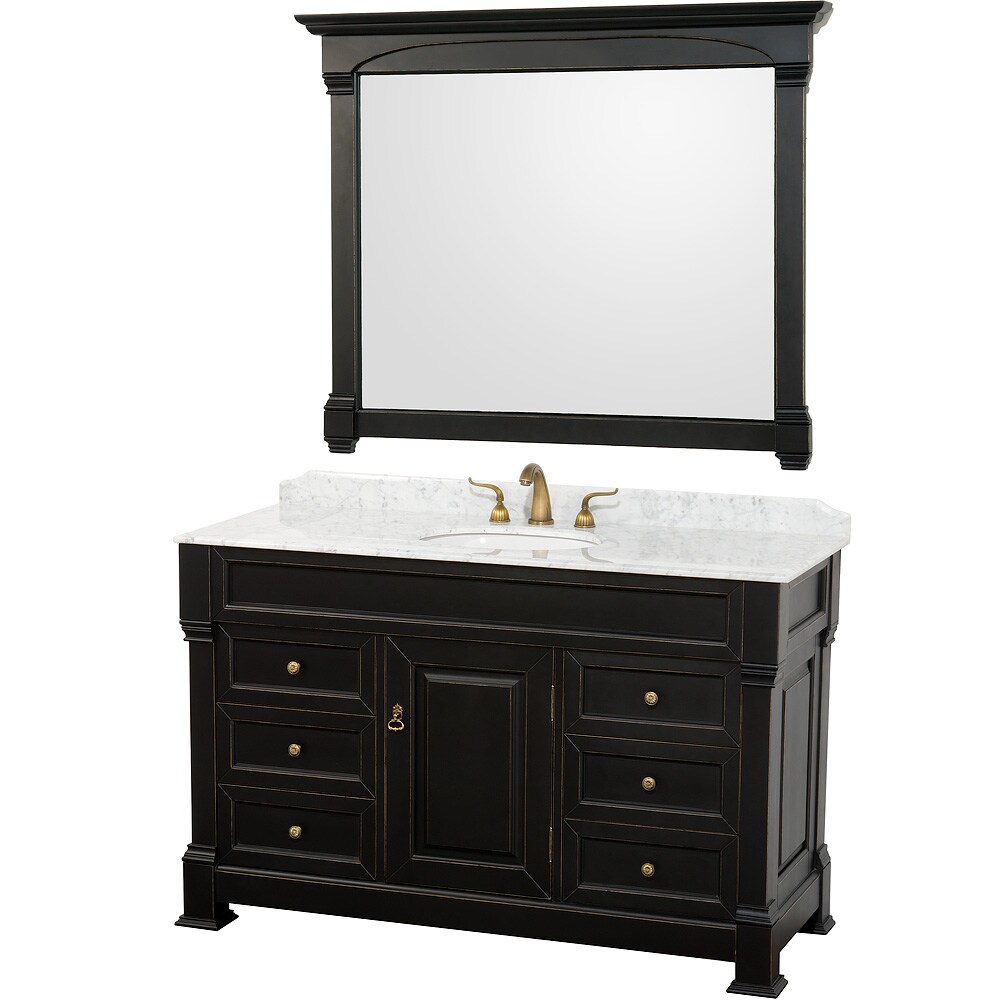 Wyndham Collection Andover 55-in Black Undermount Single Sink Bathroom  Vanity with White Carrera Natural Marble Top (Mirror Included) at 