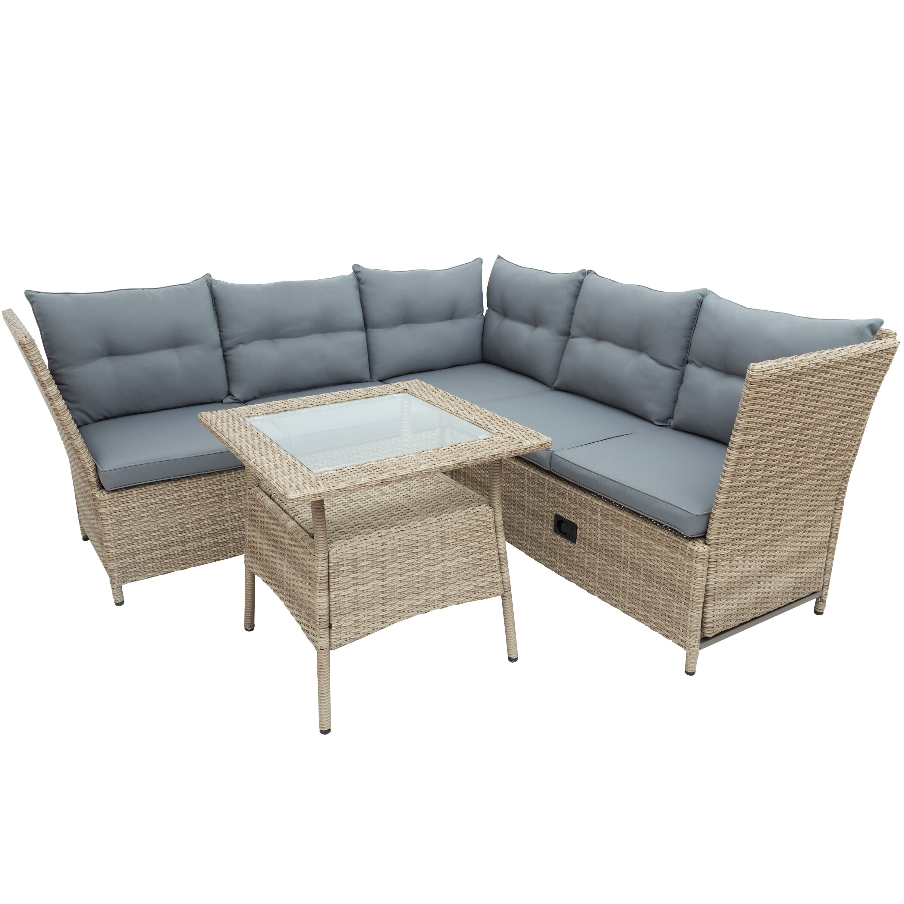 Flynama YC-V-00148AAE 4-Piece PE Wicker Rattan Outdoor Sectional Sofa Set with Gray Cushions