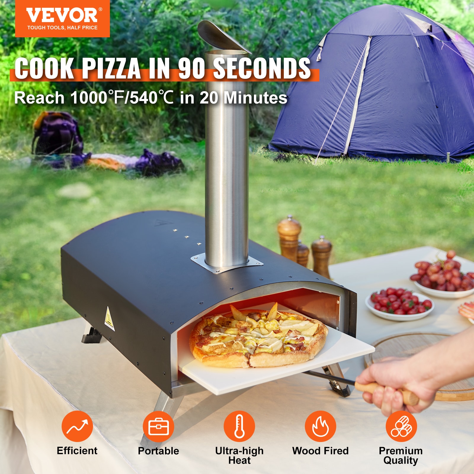  15'' Outdoor Pizza Oven Wood Fired Pizza Oven Portable Patio  Ovens Included Pizza Stone, Pizza Peel, Fold-up Legs, Cover Cooking Rack  for Camping Backyard BBQ : Patio, Lawn & Garden