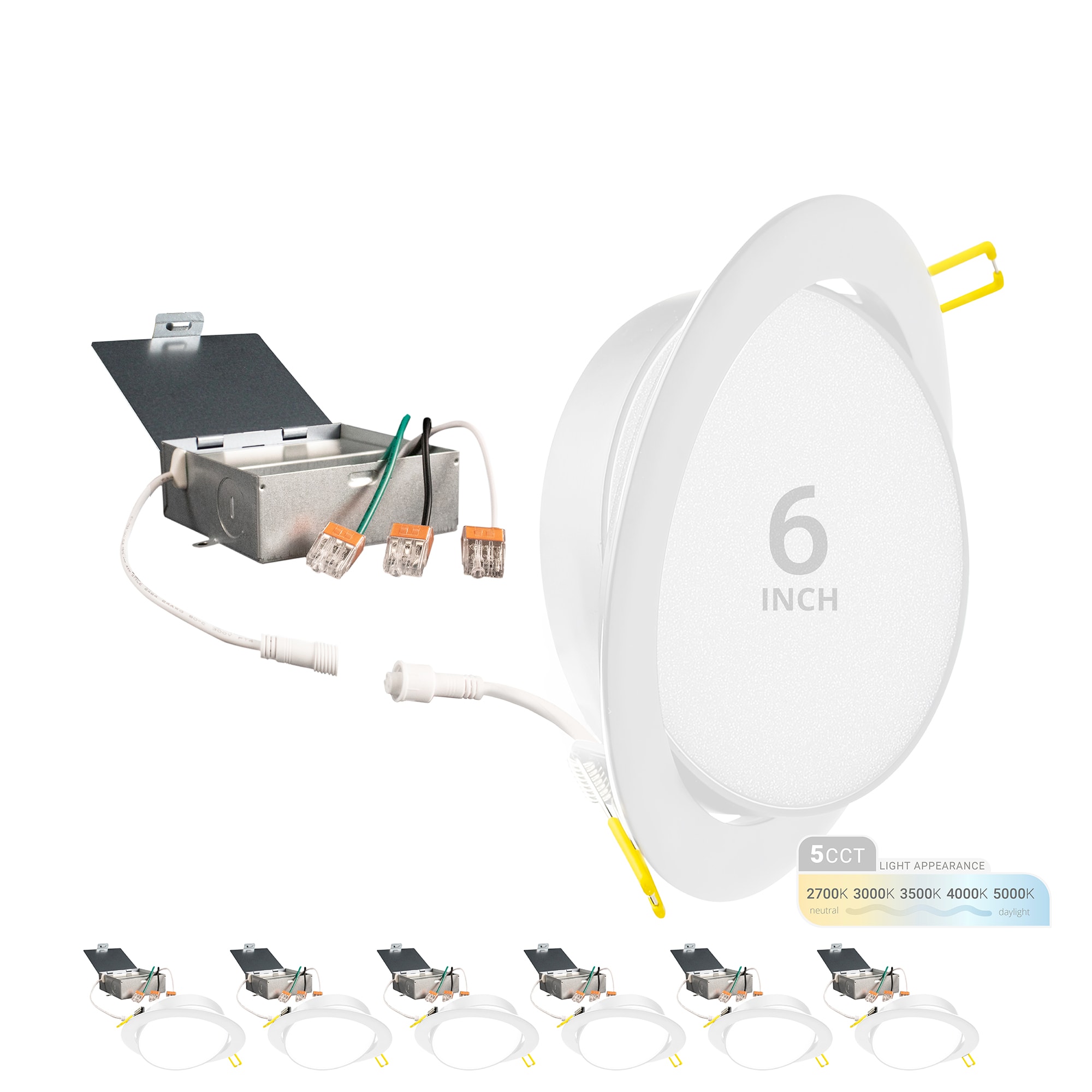 6-Pack White Adjustable 6'' LED Recessed Lighting Kit with Aluminum Trim