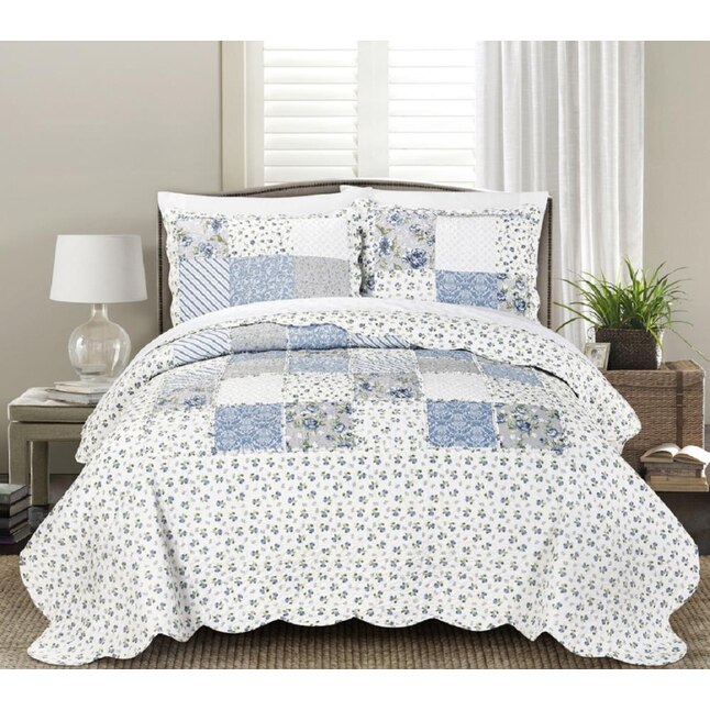 Mhf Home Blue Checked Reversible Twin, Twin Size Bedspreads
