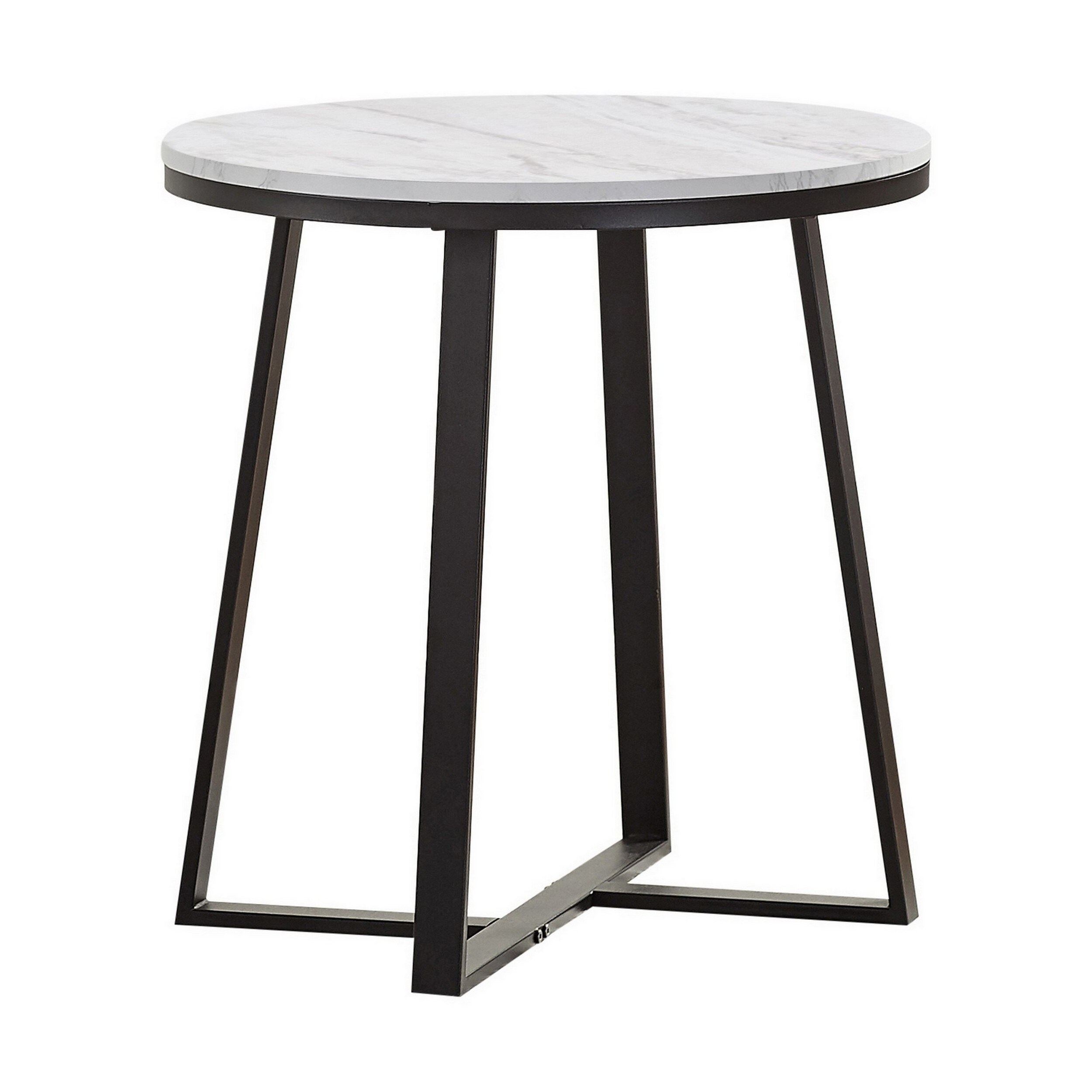 Benzara BM294798 23-Inches W x 24-Inches H White, Black Granite/Marble Round Modern End Table Assembly Required