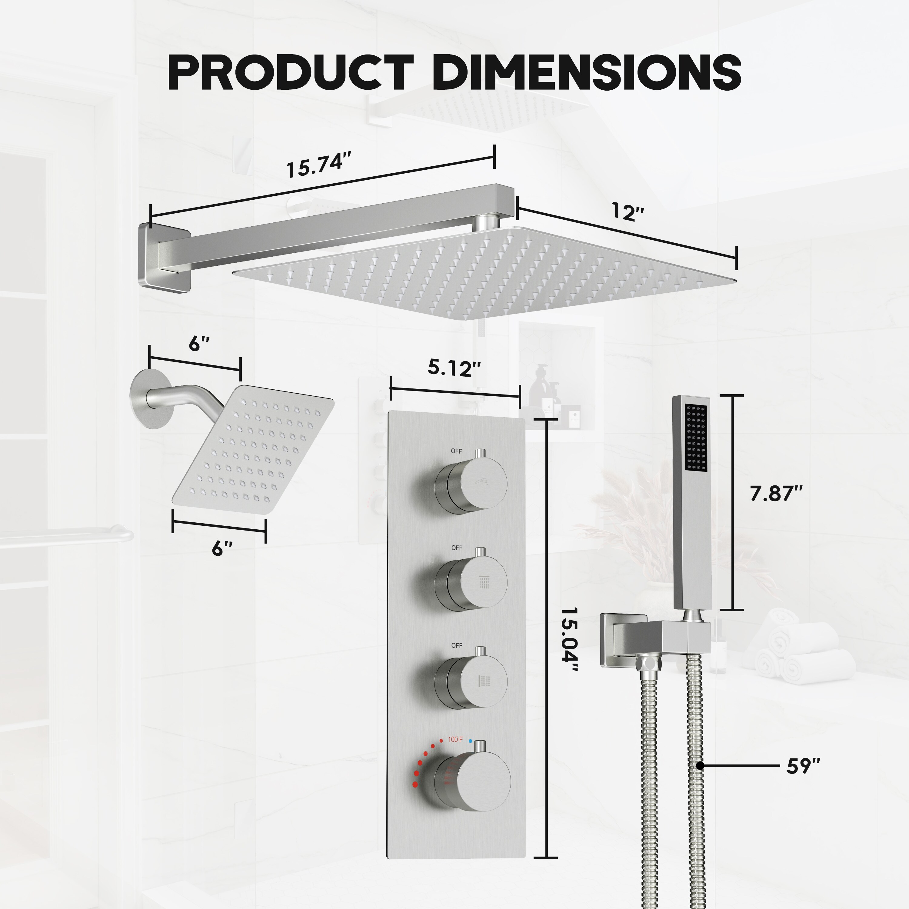 CASAINC CS6077-MB Showerhead-Bar-Panels - View #8
