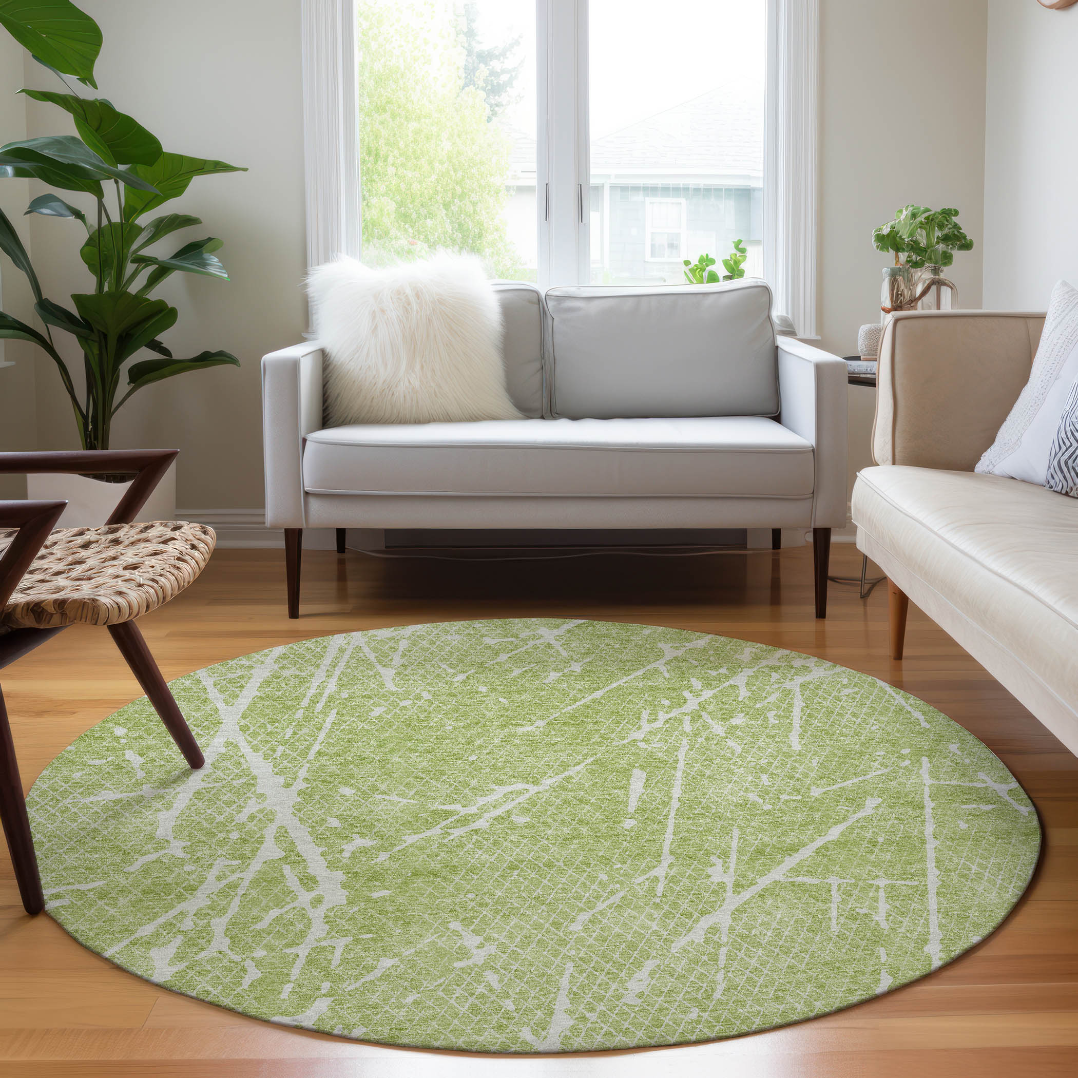 Addison Rugs ACN628AL8RO Chantille ACN628AL 8 x 8 (ft) Polyester Aloe Round Indoor/Outdoor Geometric Machine washable Area rug