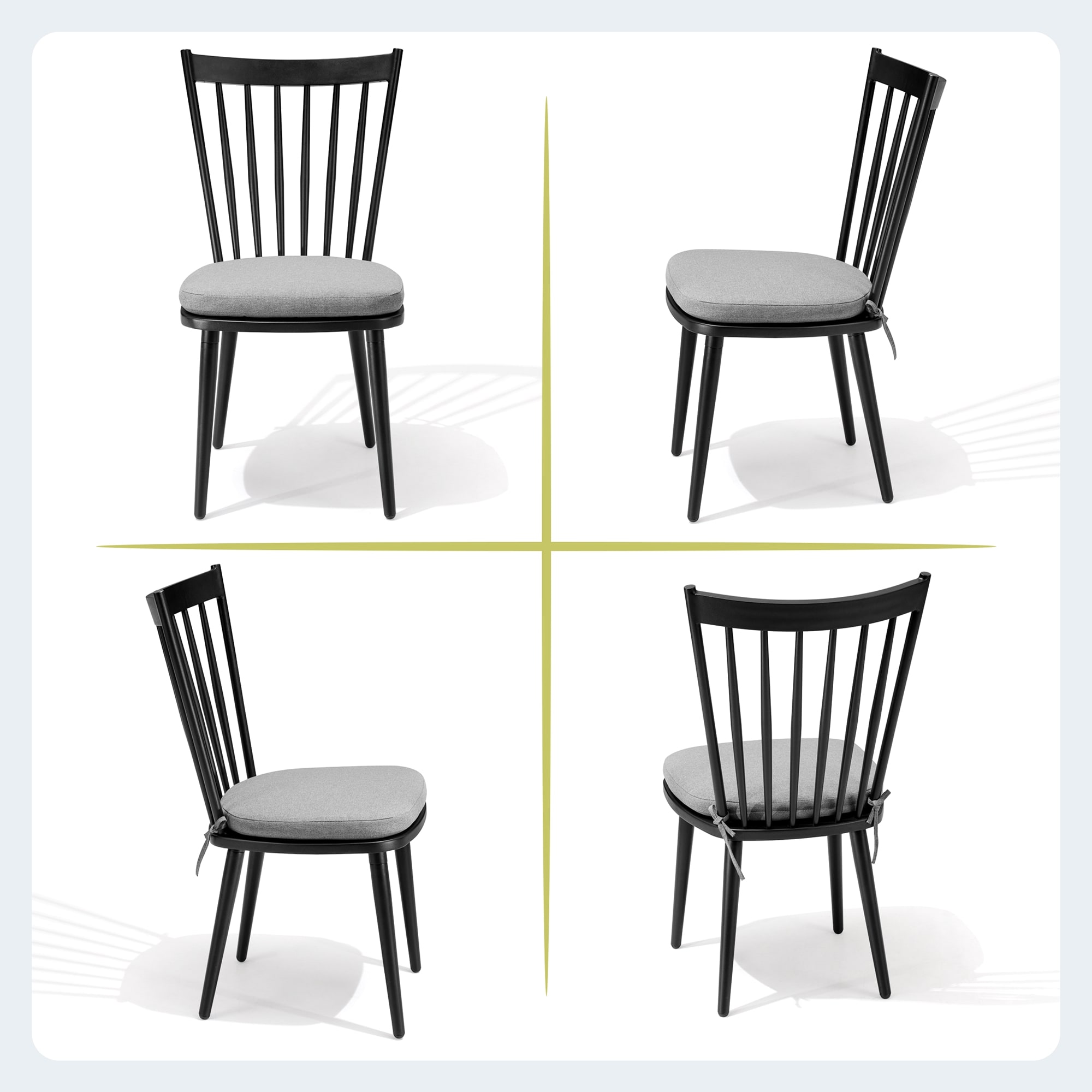 Black Aluminum Armless Dining Chairs with Cushions, Set of 2