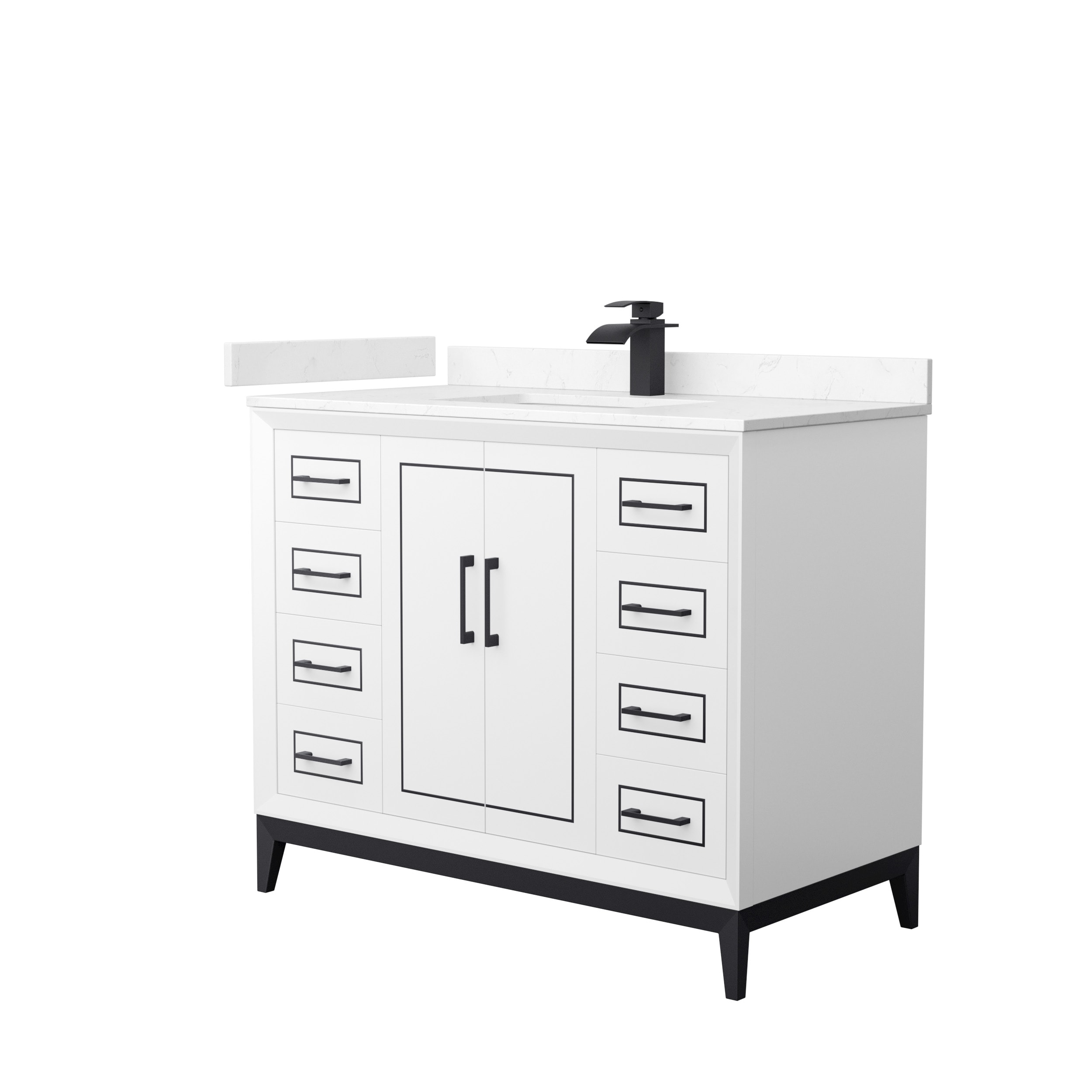 Wyndham Collection WCH515142SWBC2UNSMXX Marlena 42-in White with Matte Black Trim Undermount Single sink Bathroom Vanity with Carrara cultured marble Cultured marble Top