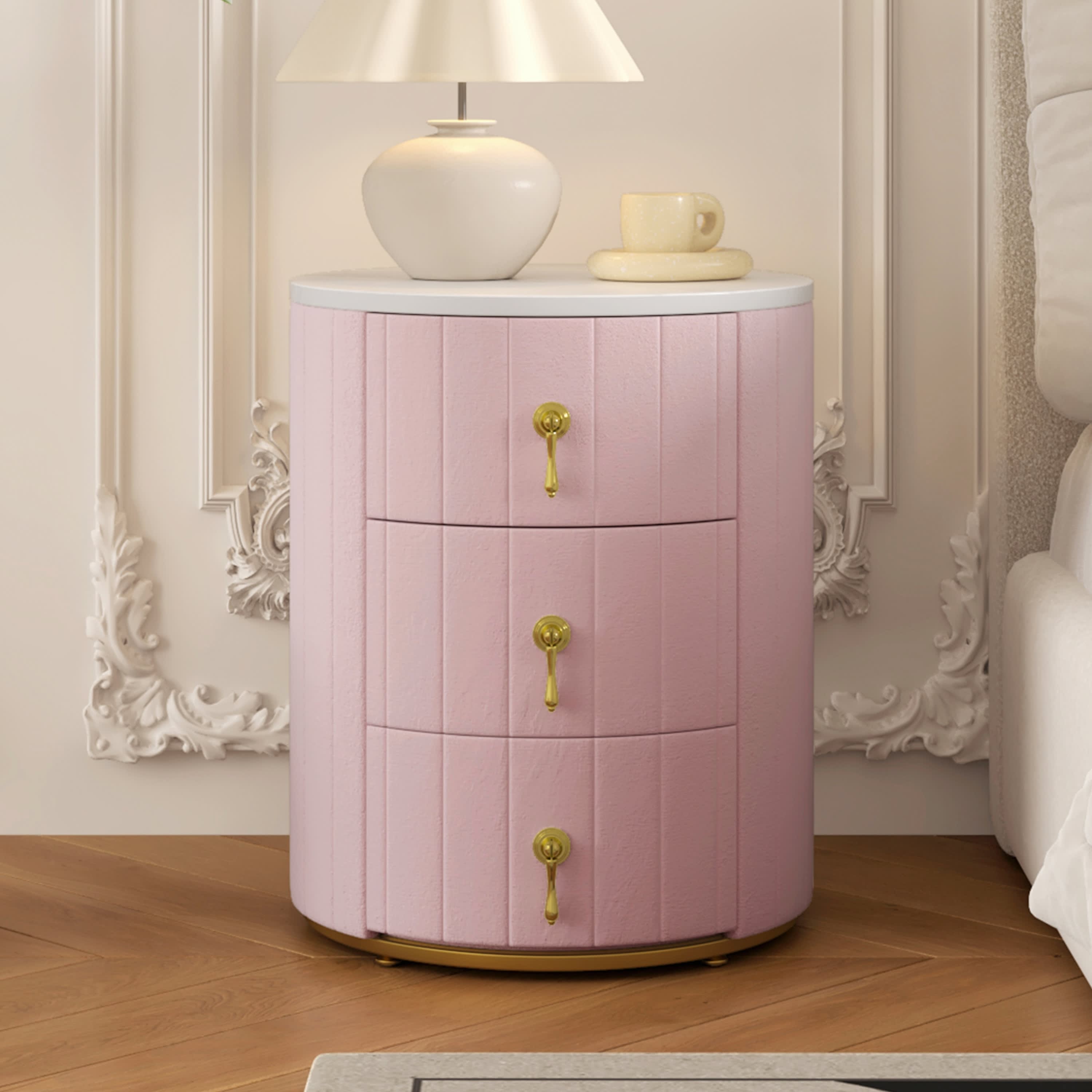 VERYKE  3 Drawers Nightstand with Metal Handles and Marbling Stickers Top