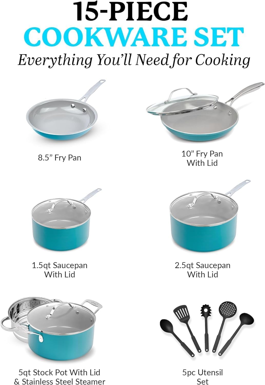 Gotham Steel 15-Piece Blue Nonstick Aluminum Cookware Set