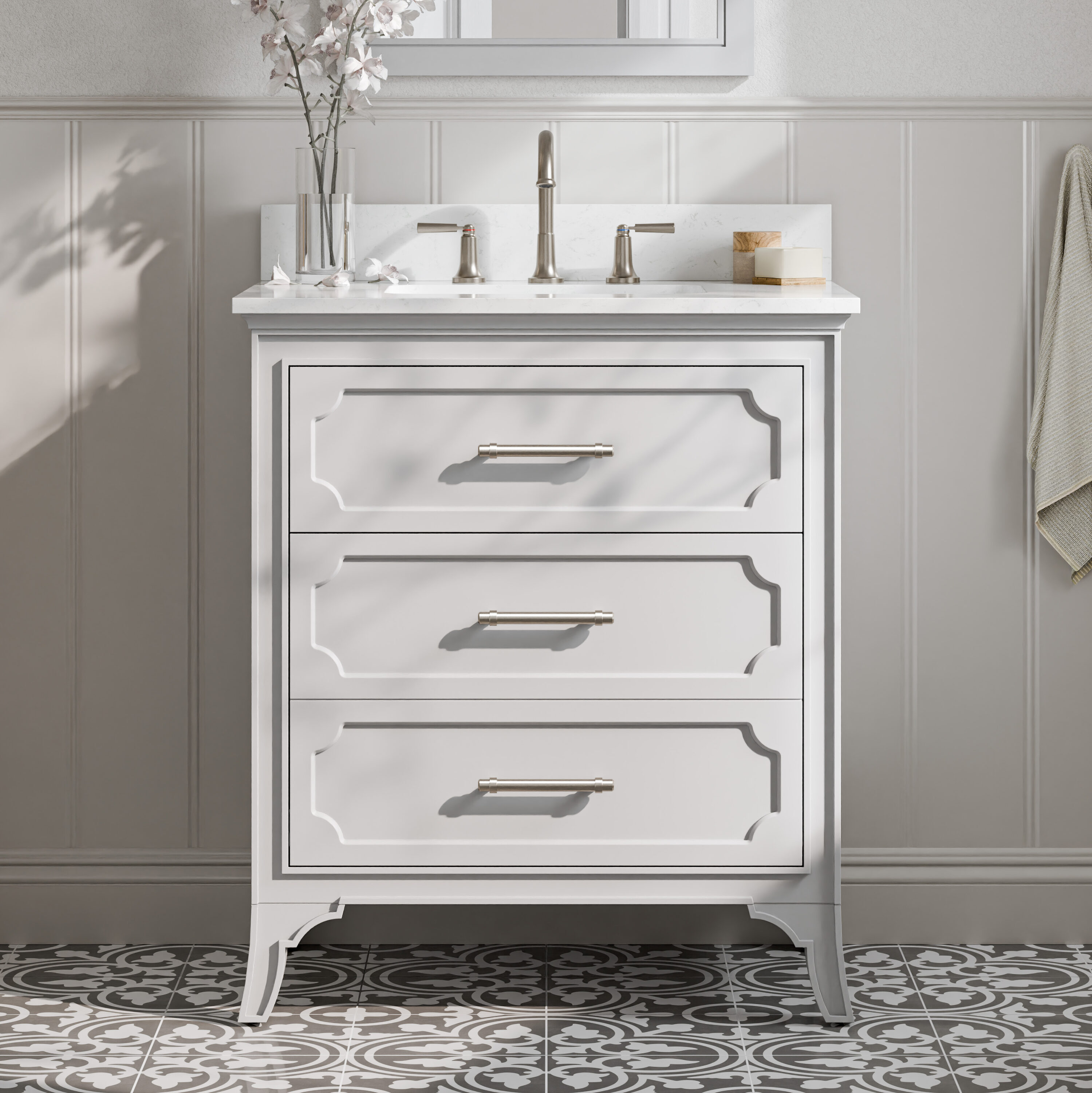 allen + roth 1008VTC-30-242-925UR Helena 30-in Muse Gray Undermount Single Sink Bathroom Vanity with Carrara Engineered Marble Top