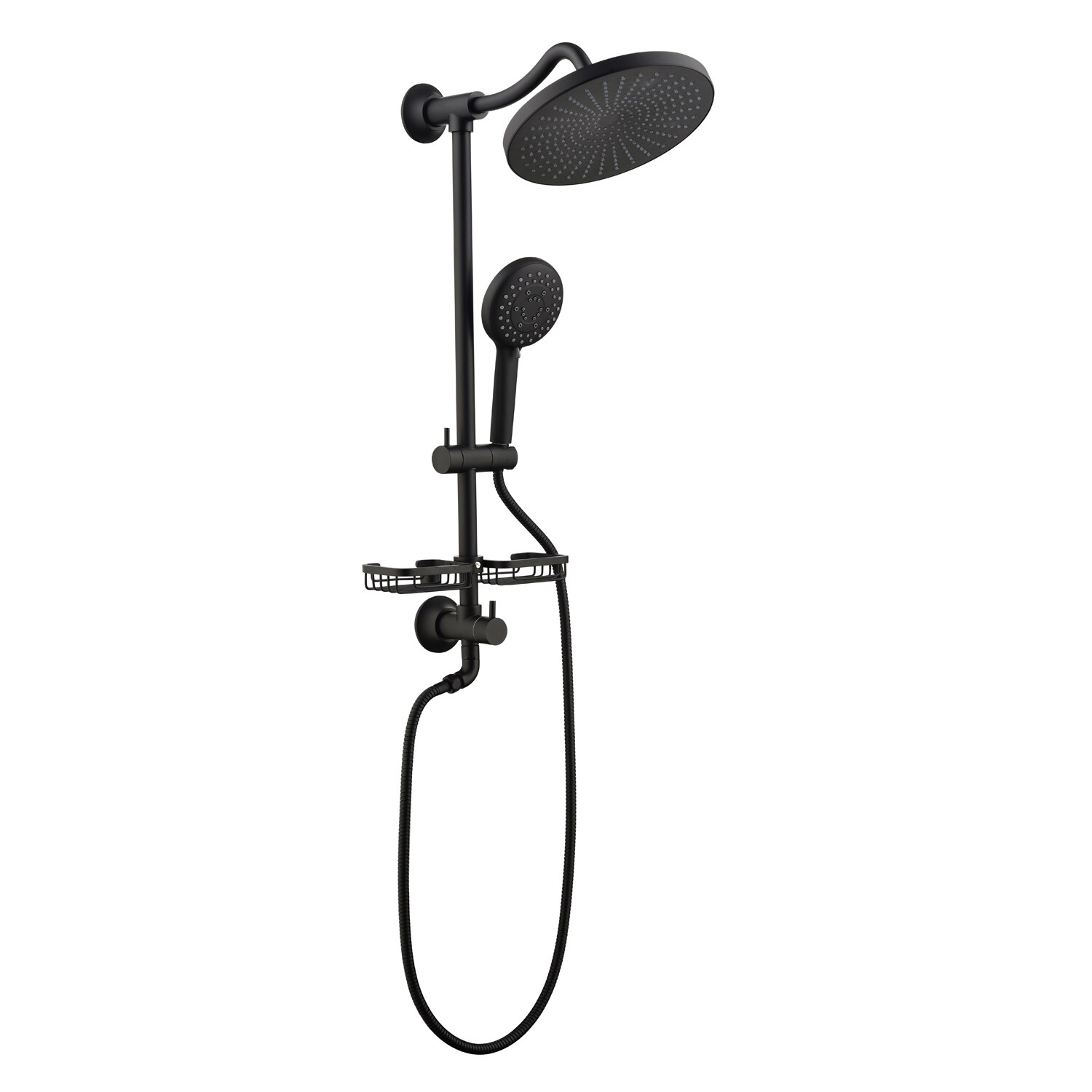 waterpar WPLO-SH432 Matte Black 10-in Dual Head Shower Faucet Bar System ( Ceramic Disc Valve Included )