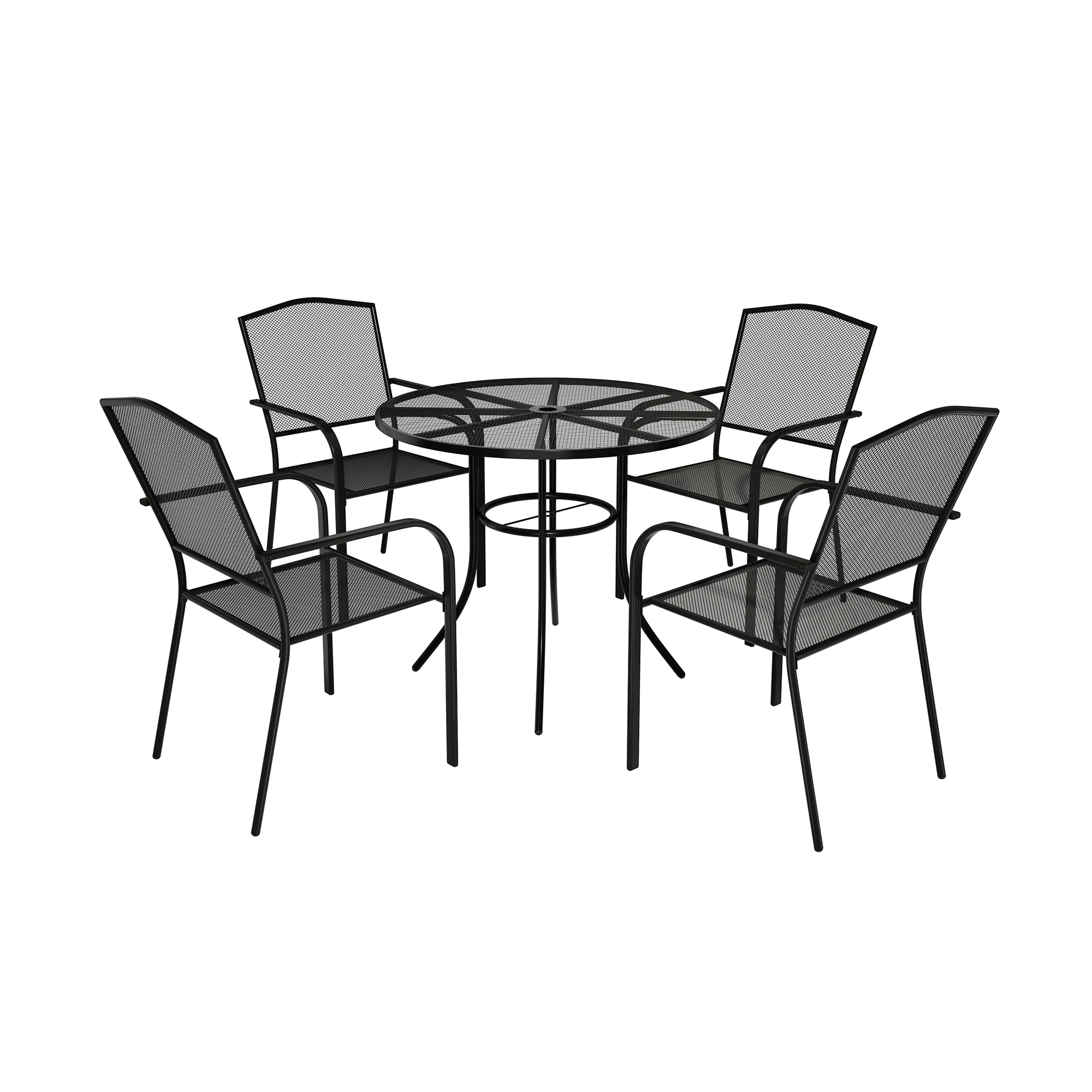 Clihome CL-07SL4C1TROBL Patio 5 piece Dining Set 5 -Piece Balck Patio Dining Set Steel Round Table with 5 Stackable Stationary Chairs