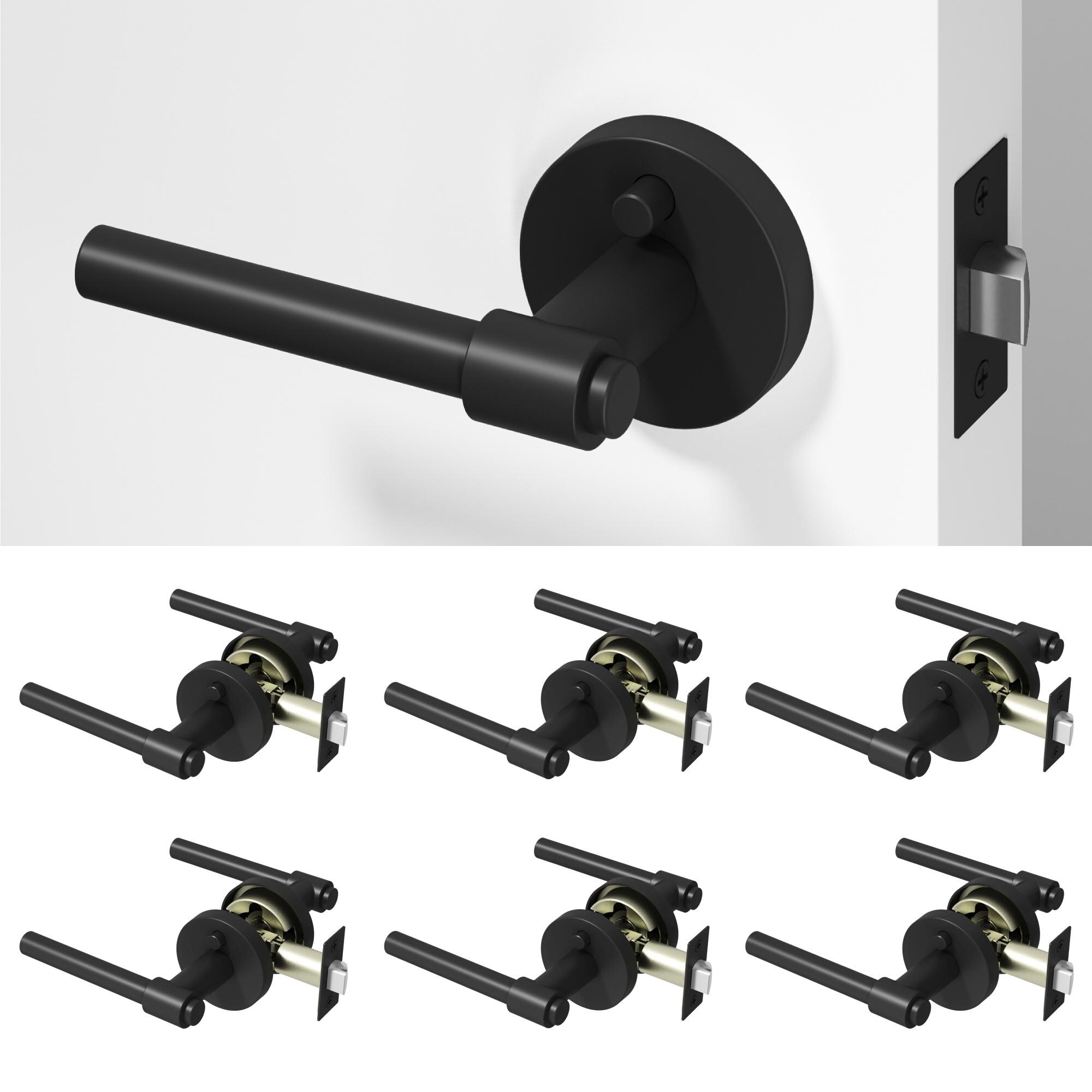 OKUN Zen Matte Black Interior or Bed/Bath Hall/Closet Privacy Door Handle 6 -Pack