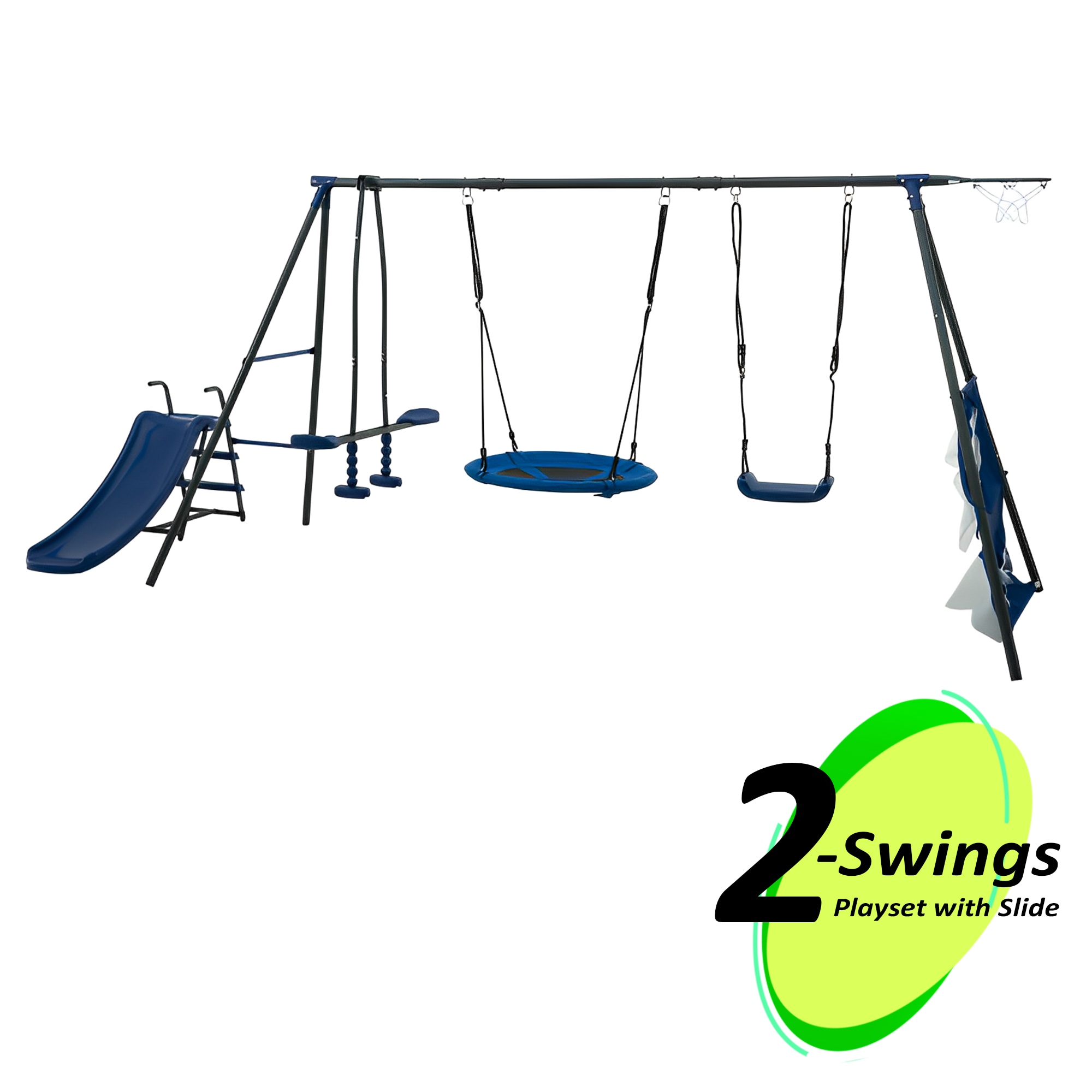 Fun Orange FUNPSQ410 Metal Swing Set Residential Steel Playset with 2 Swings and Slide Included