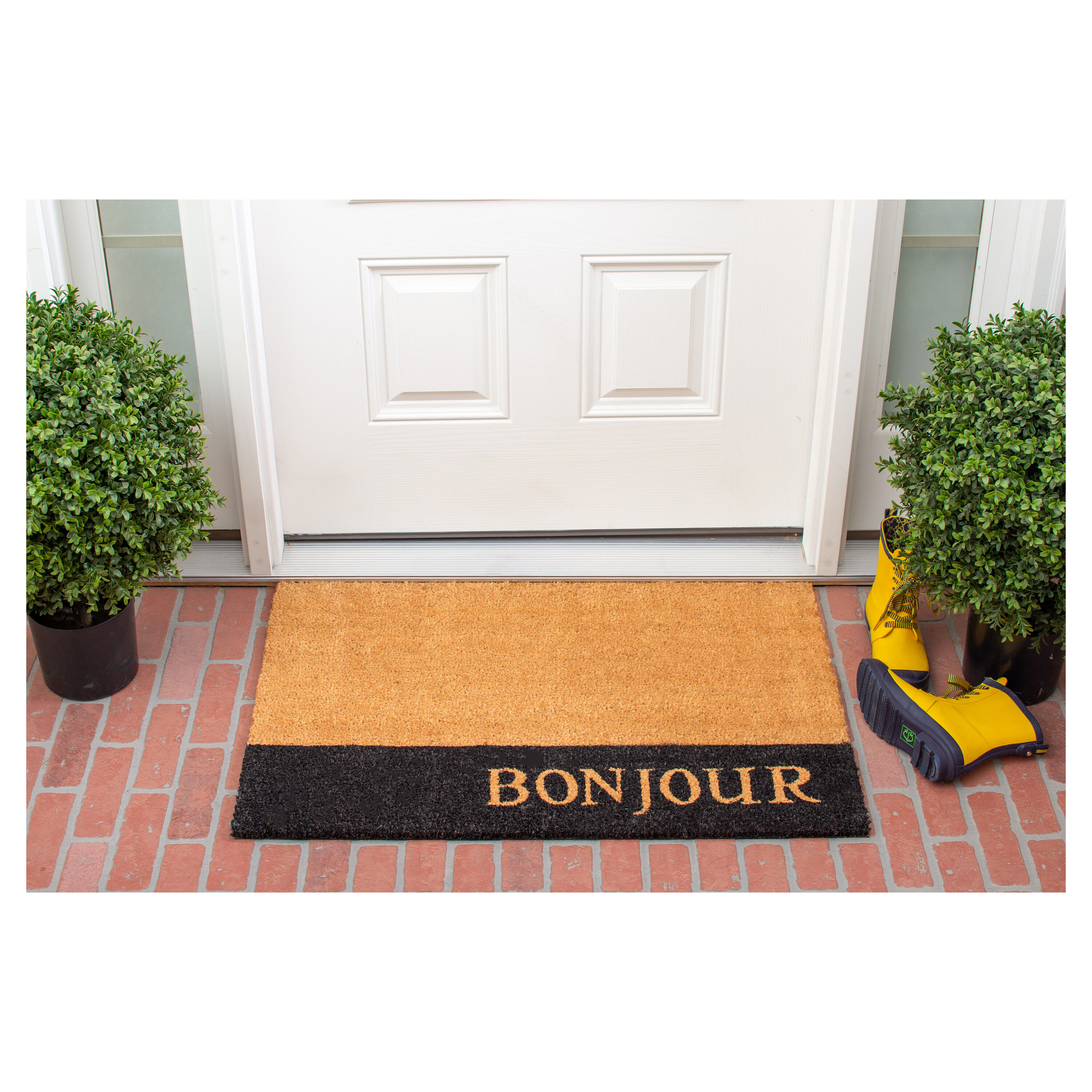 Bonjour Natural Coir and Black Vinyl Outdoor Doormat