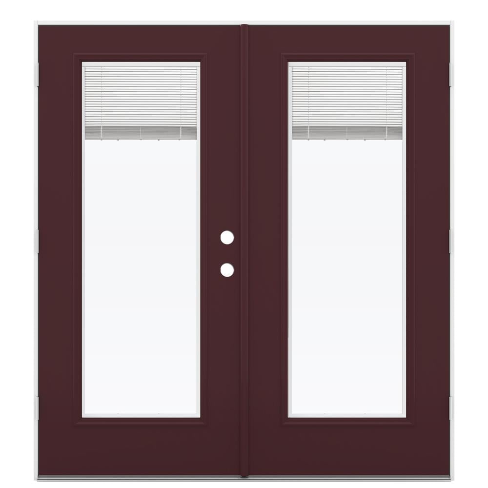 JELD-WEN LOWOLJW205900206 72-in x 80-in x 4-9/16-in Jamb Currant Steel Right-hand outswing French Patio Door with Low-E Glass with Blinds