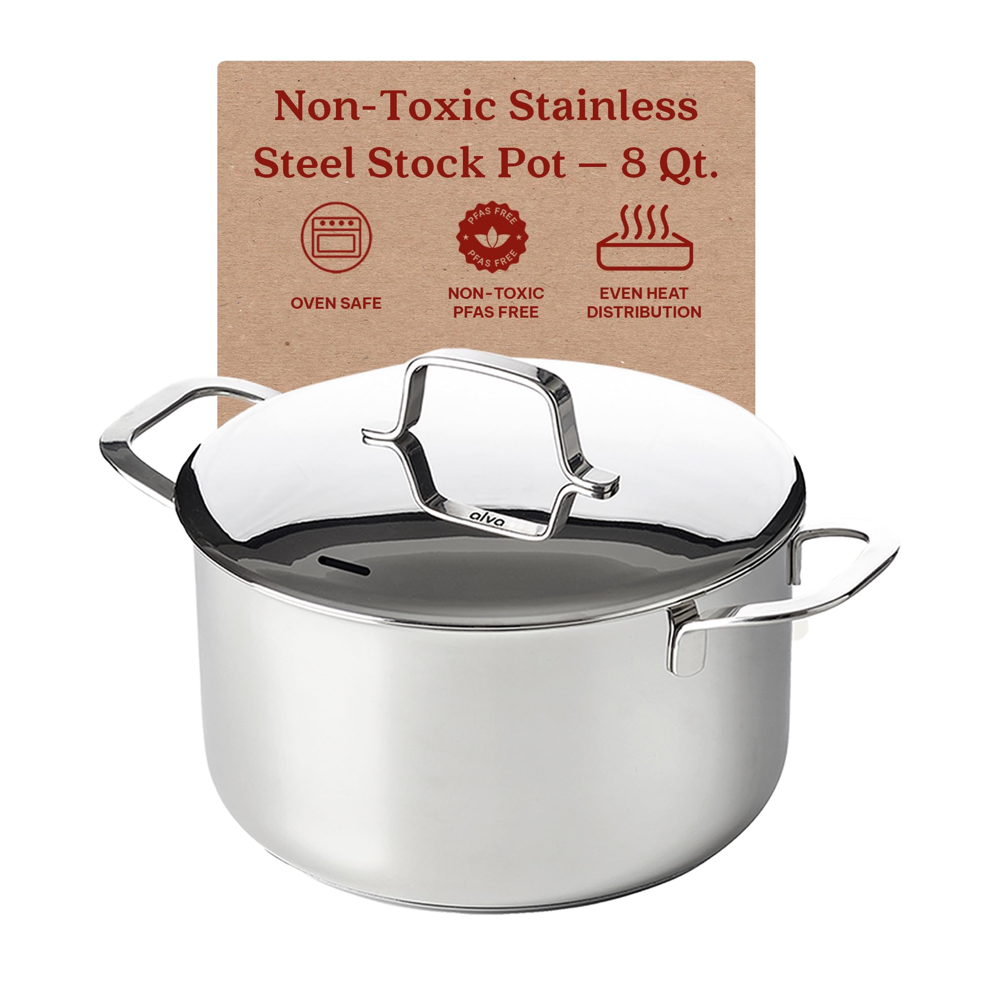 alva Maestro 8-qt Stainless Steel Stock Pot with Lid Easy-Clean and Durable Soup Pot #100520