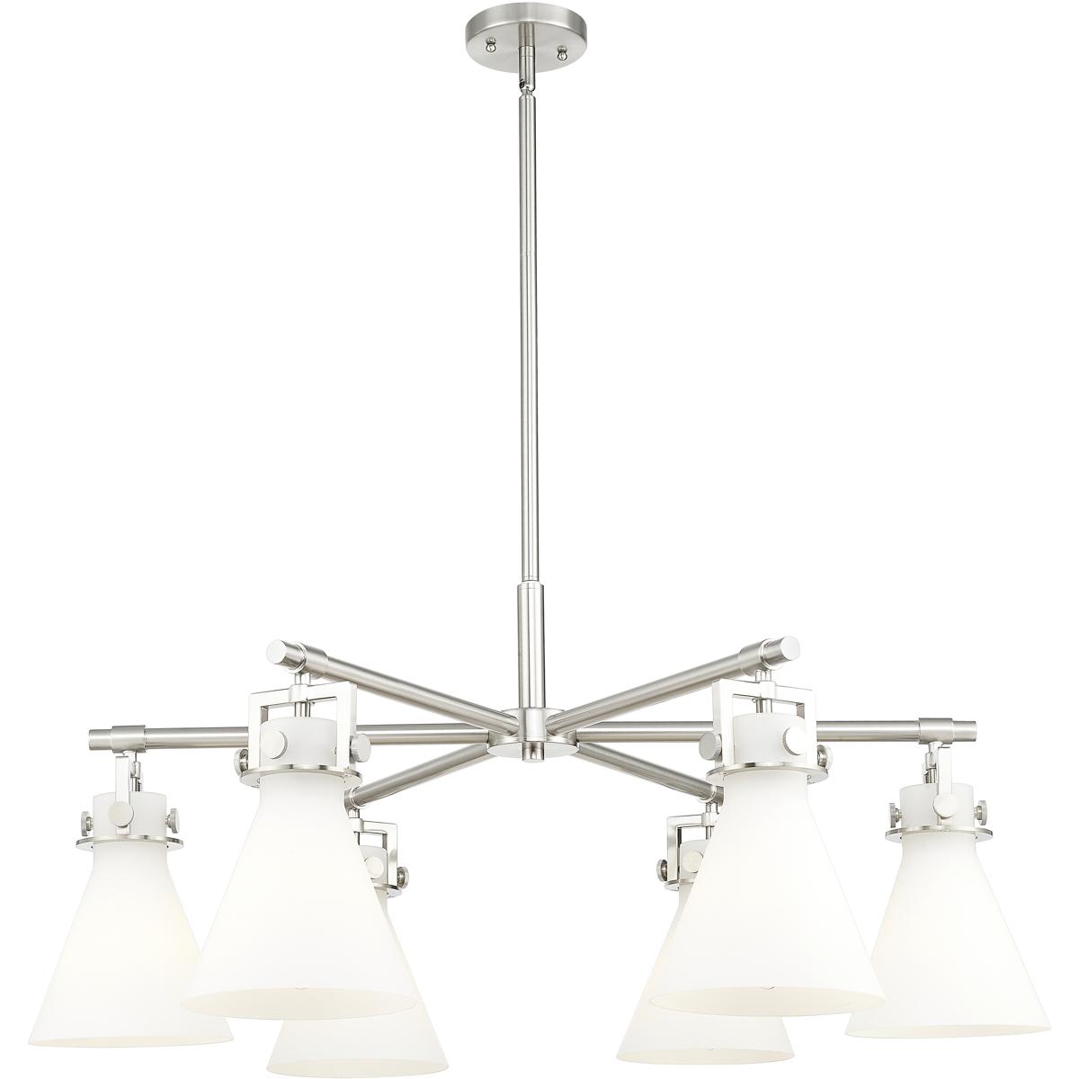 Innovations Lighting - 411-6CR-SN-G411-7WH Newton Cone Chandelier Satin Nickel
