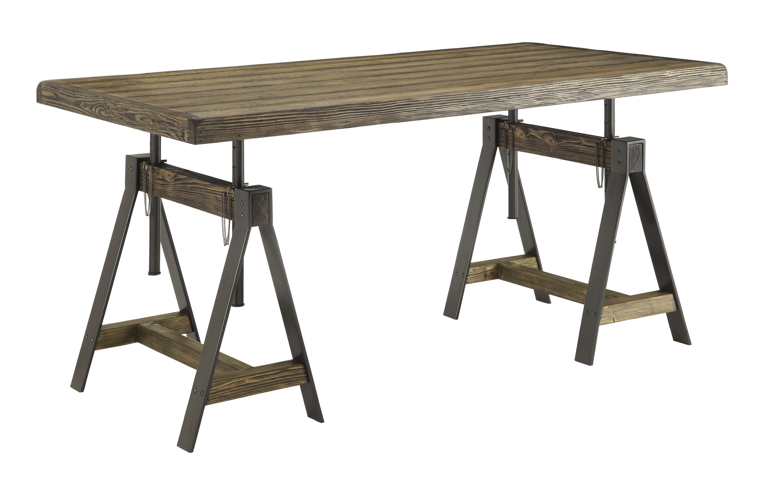 Coast to Coast 91756 Camden Distressed Brwon Transitional Adjustable Table, Wood Veneer with Brown Steel Trestle Base 32-in L x 38-in H