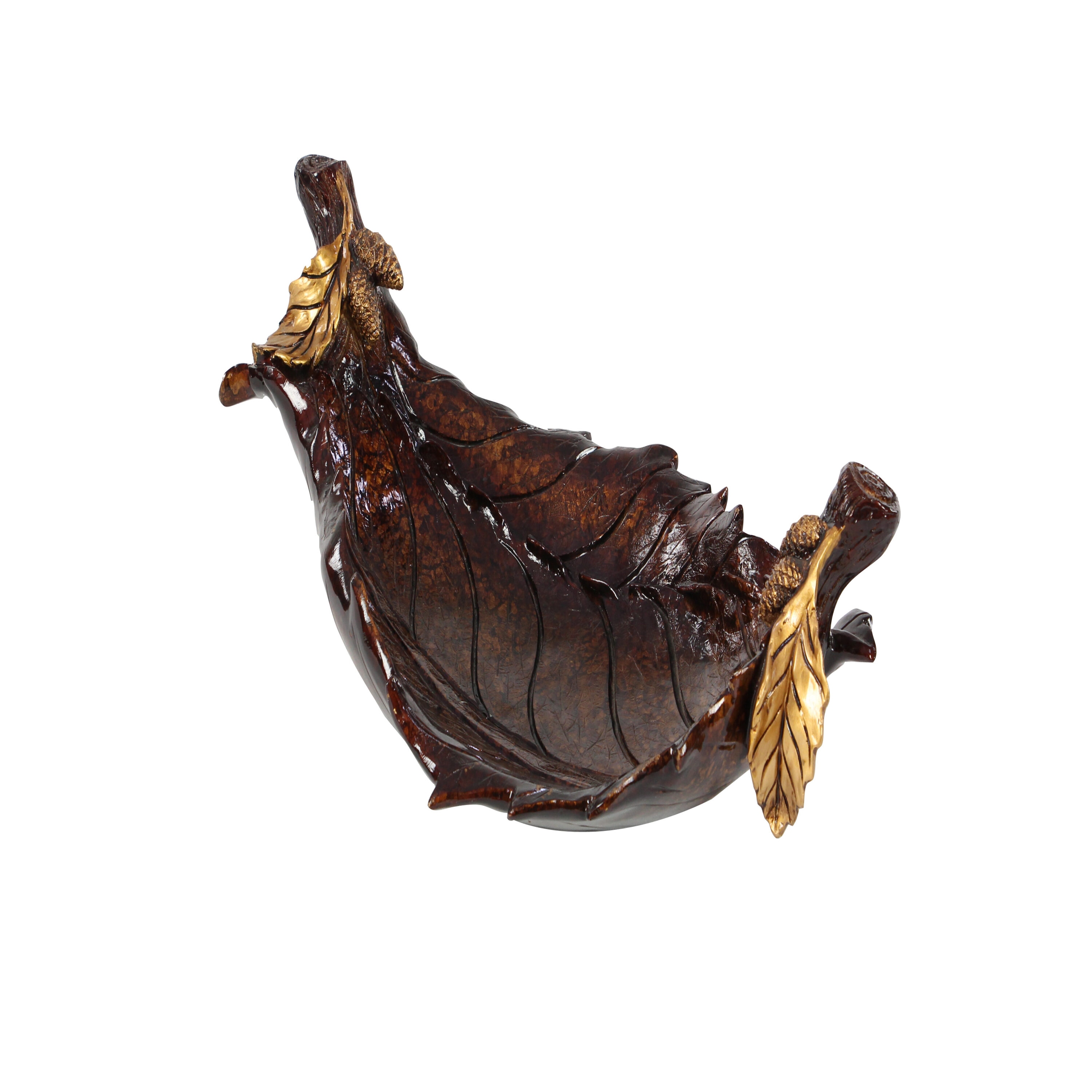 Amber Leaf Intricate Carved 22" Polystone Decorative Bowl with Stand
