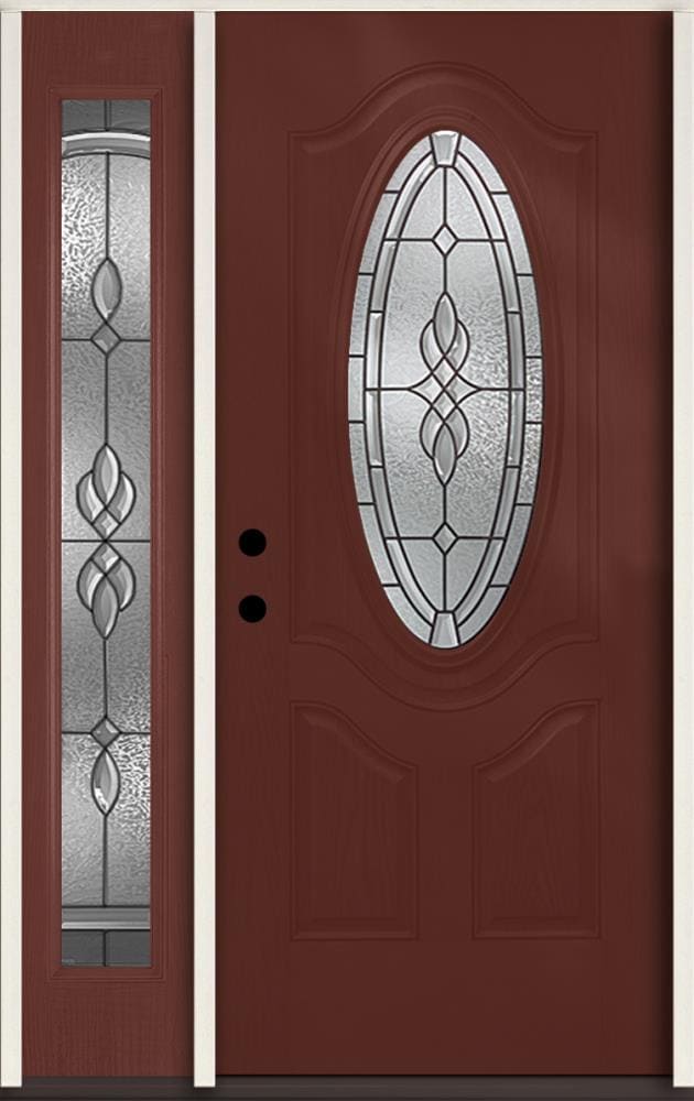 RELIABILT LO911230 Hampton 48-in x 80-in x 4-9/16-in Fiberglass Oval lite Right-hand inswing Wineberry Stained Prehung Front Door with Right Sidelight Insulating core