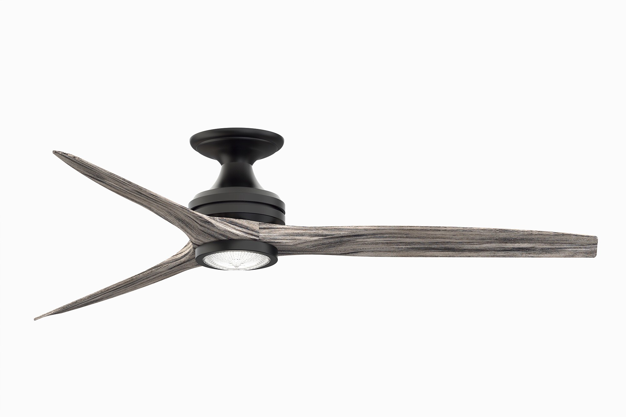 Fanimation FP6721BBL-60WE-LK-F Spitfire 60-in Integrated LED Outdoor Flush Mount Black with Weathered Wood Blades Propeller Ceiling Fan With Light - Remote Included ( 3 -Blade )