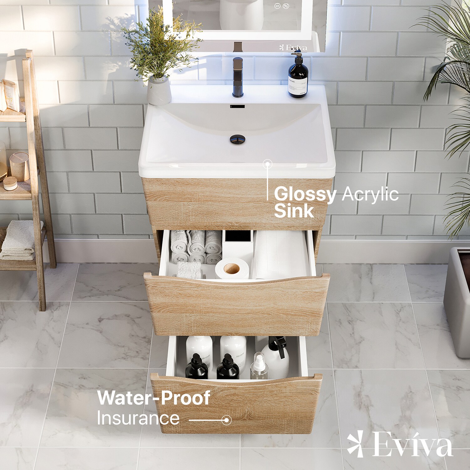 Eviva 25-in White Oak Single Sink Bathroom Vanity with White Acrylic ...