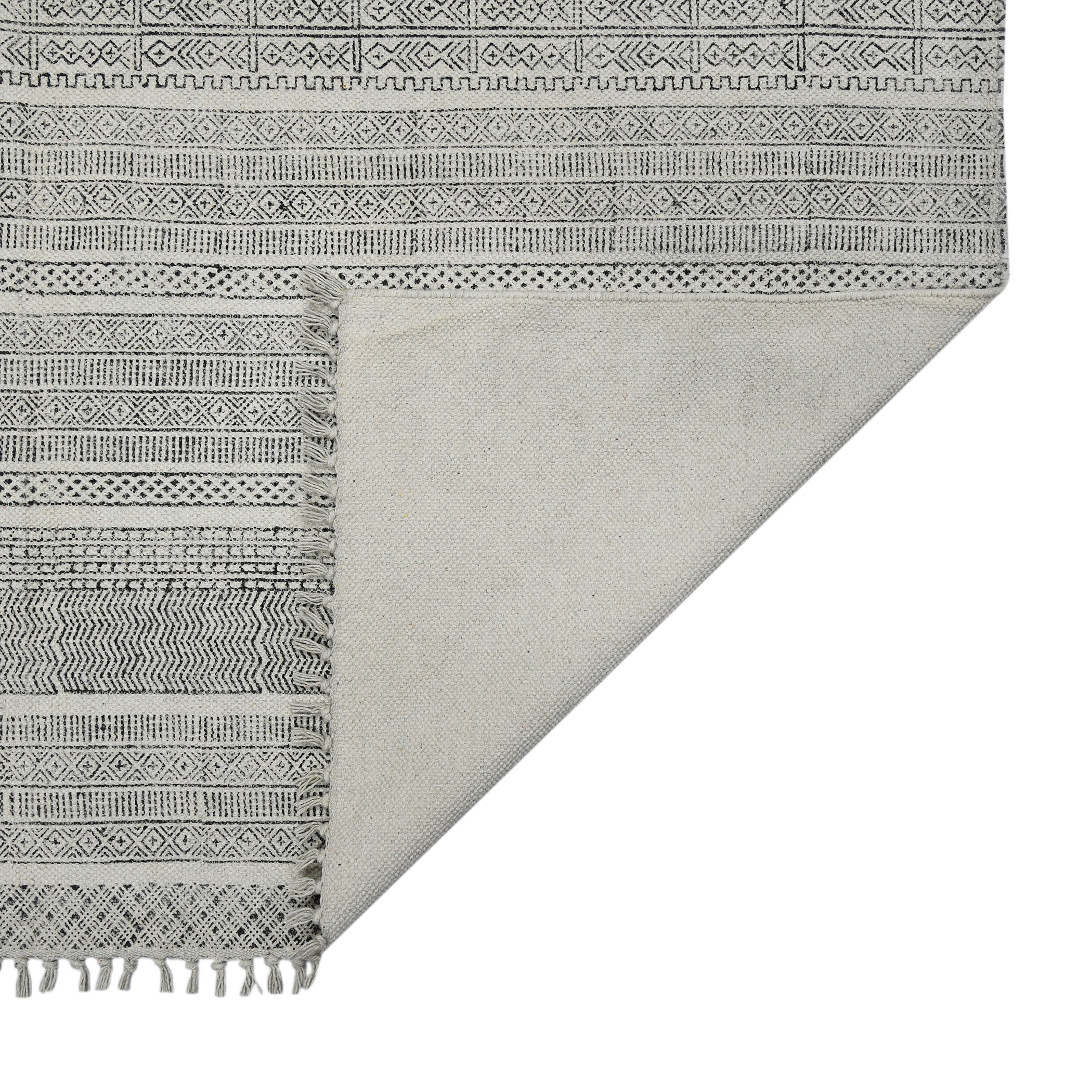 Handmade Charcoal Gray Geometric Cotton Area Rug 5' x 7'