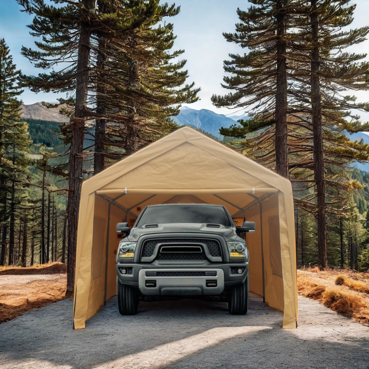 Loheer - 12-ft W x 20-ft L Heavy Duty Sand Enclosed Portable Garage Canopy Carport