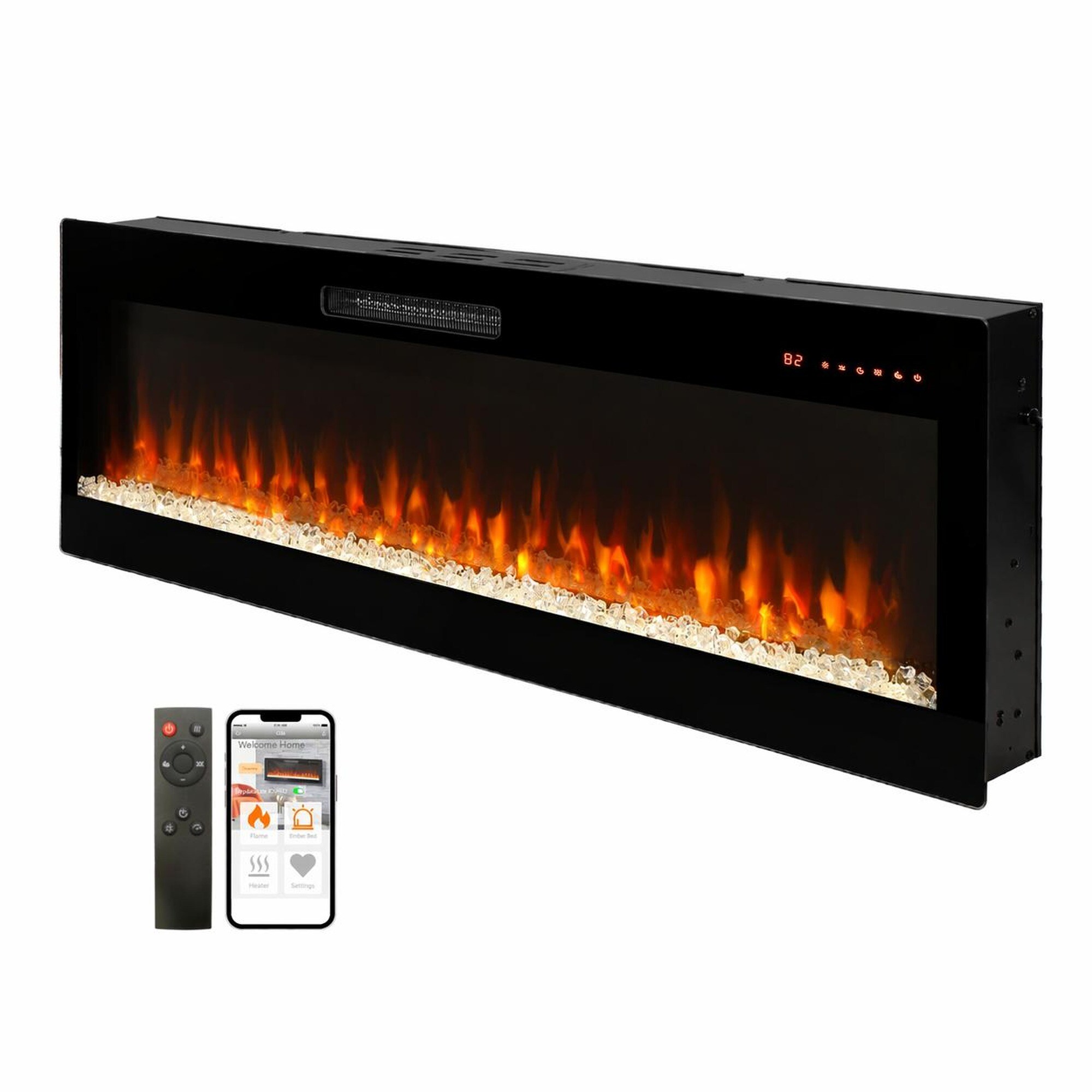 TEINIE 50 Inch Smart Electric Fireplace Heater Recessed in-Wall and Wall-Mounted