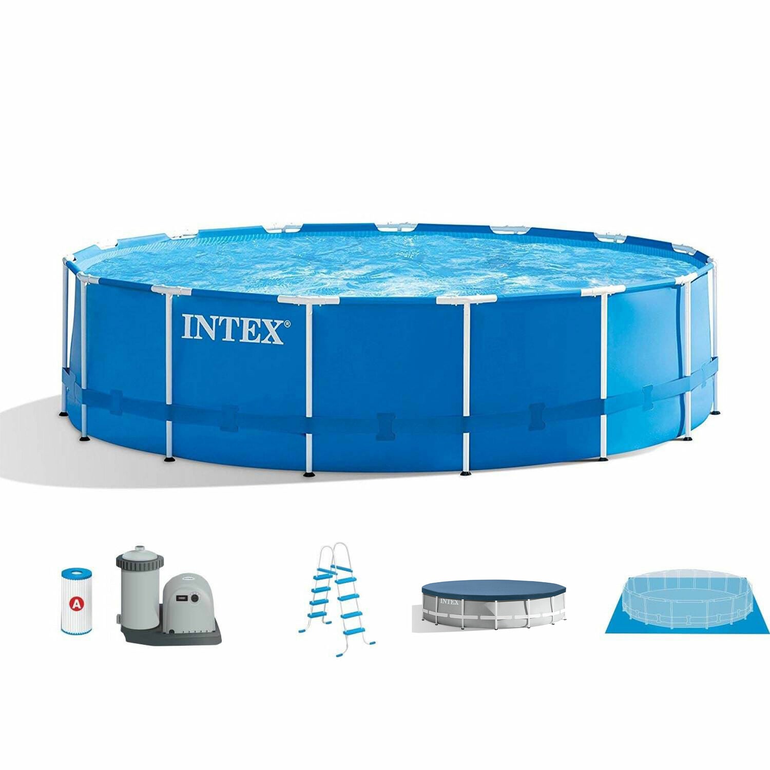 Intex 15-ft x 15-ft x 48-in Metal Frame Round Above-Ground Pool with ...