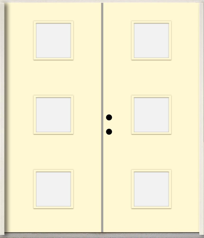 RELIABILT LO1066351 Spotlights 72-in x 80-in x Fiberglass 1/4 lite Right-hand inswing Bisque Paint Painted Prehung Double Front Door Insulating core